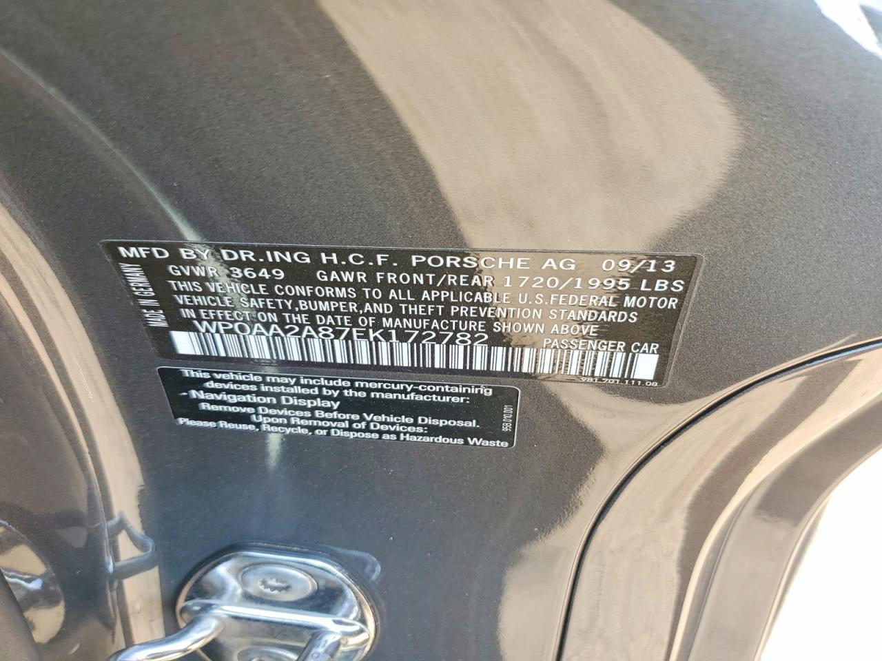 2014 Porsche Cayman Угольный vin: WP0AA2A87EK172782