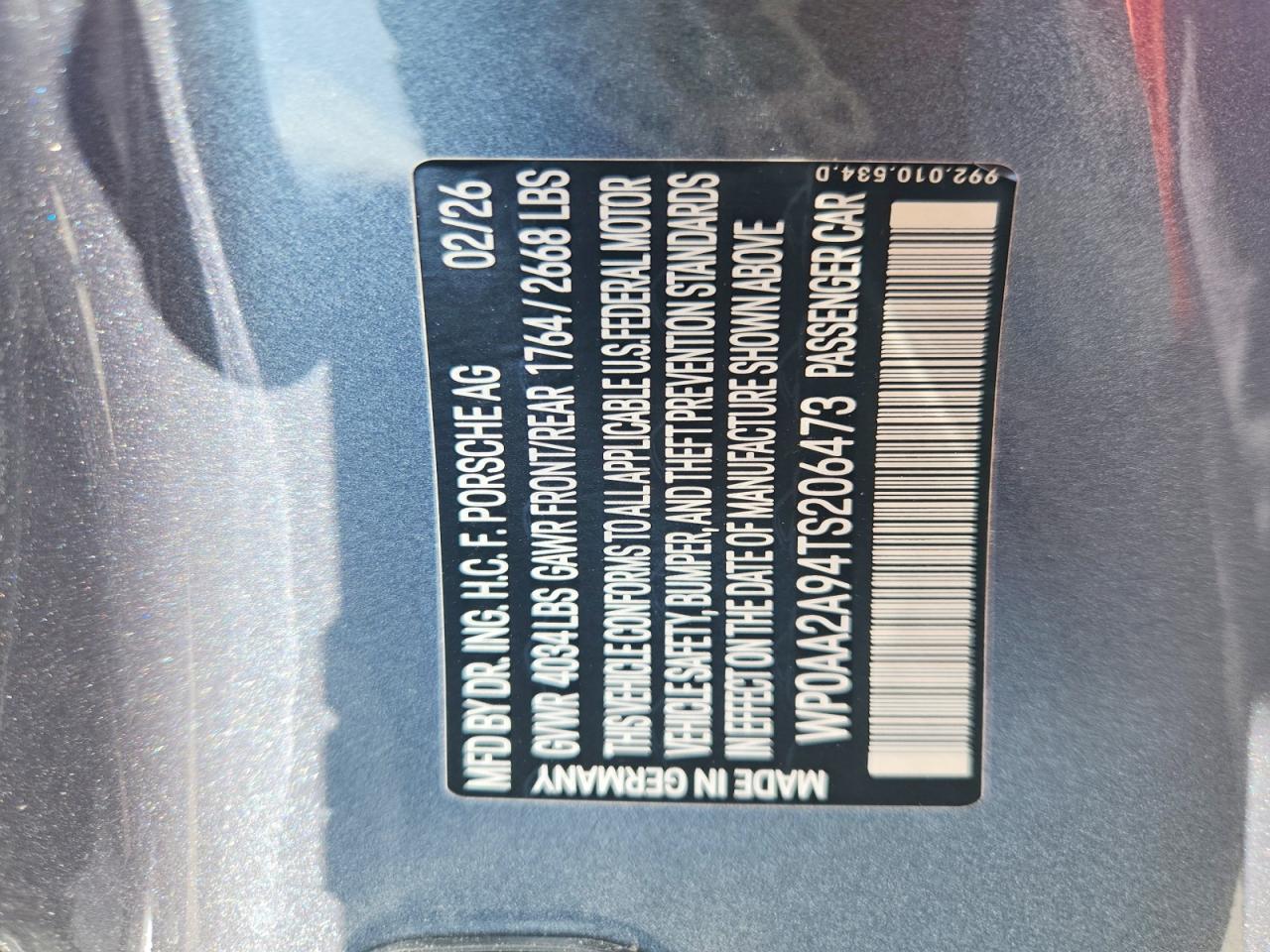 2026 Porsche 911 Carrera Gray vin: WP0AA2A94TS206473