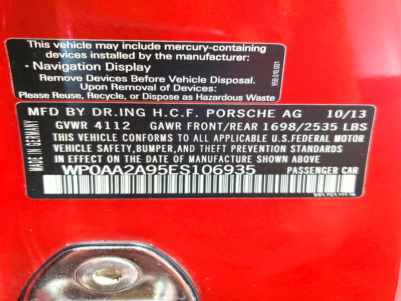 2014 Porsche 911 Carrera Red vin: WP0AA2A95ES106935