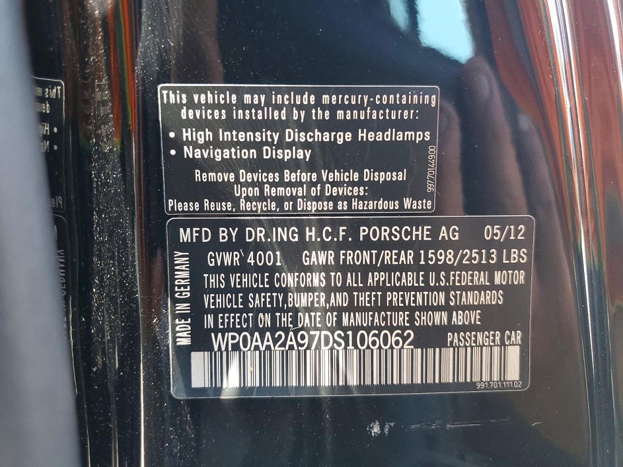 2013 Porsche 911 Carrera Black vin: WP0AA2A97DS106062