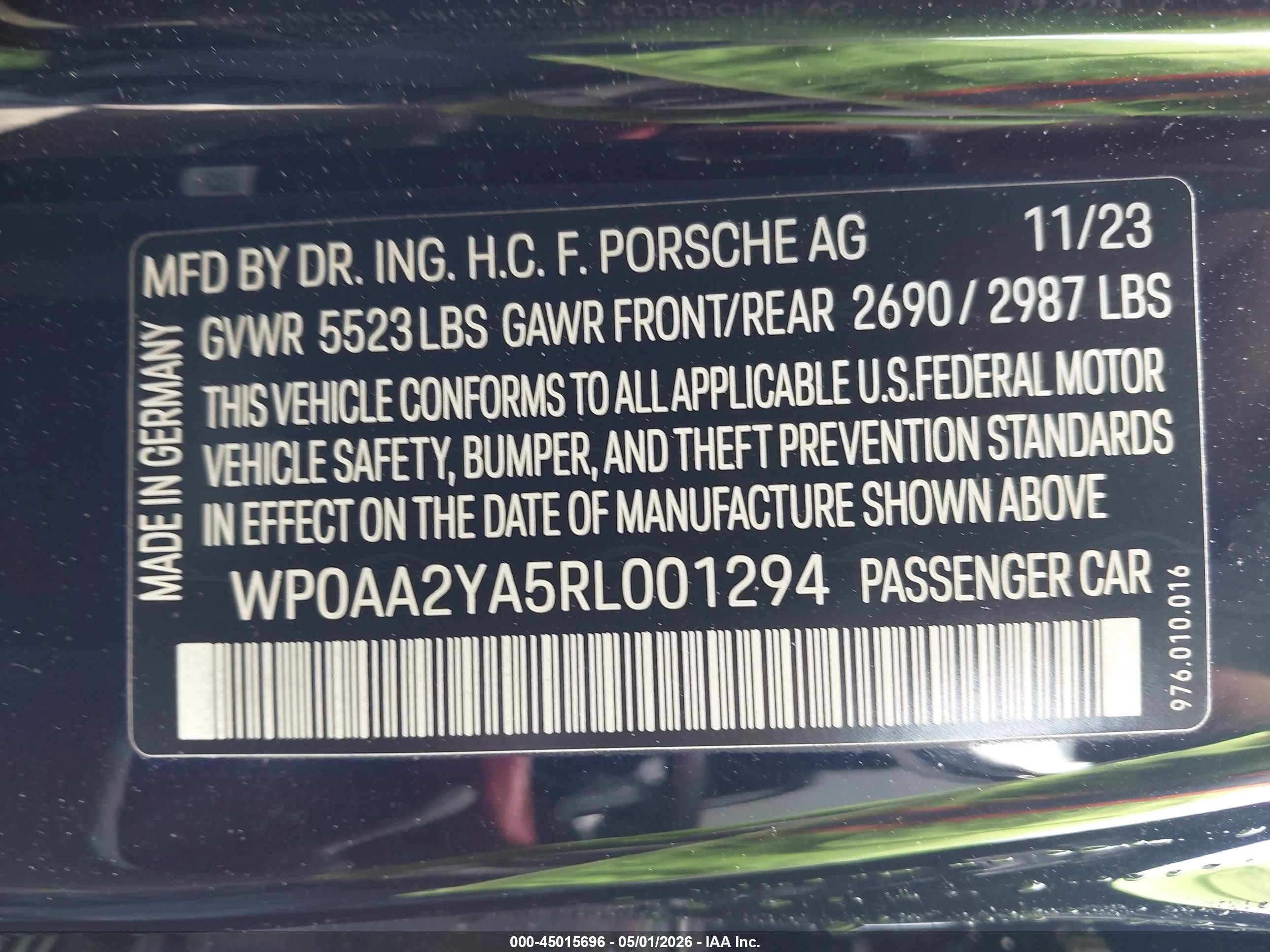 2024 Porsche Panamera 4 Black vin: WP0AA2YA5RL001294