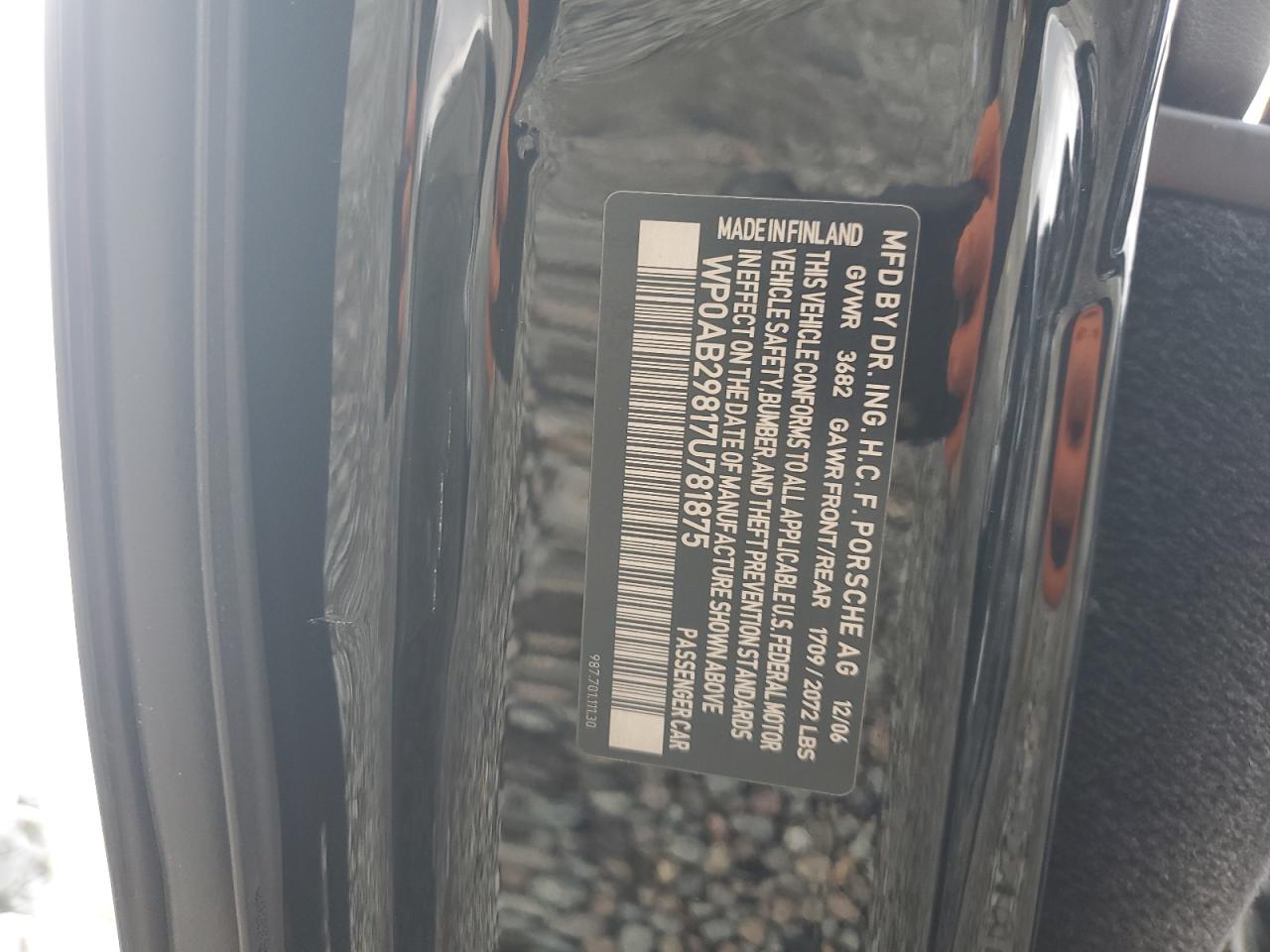 2007 Porsche Cayman S Black vin: WP0AB29817U781875