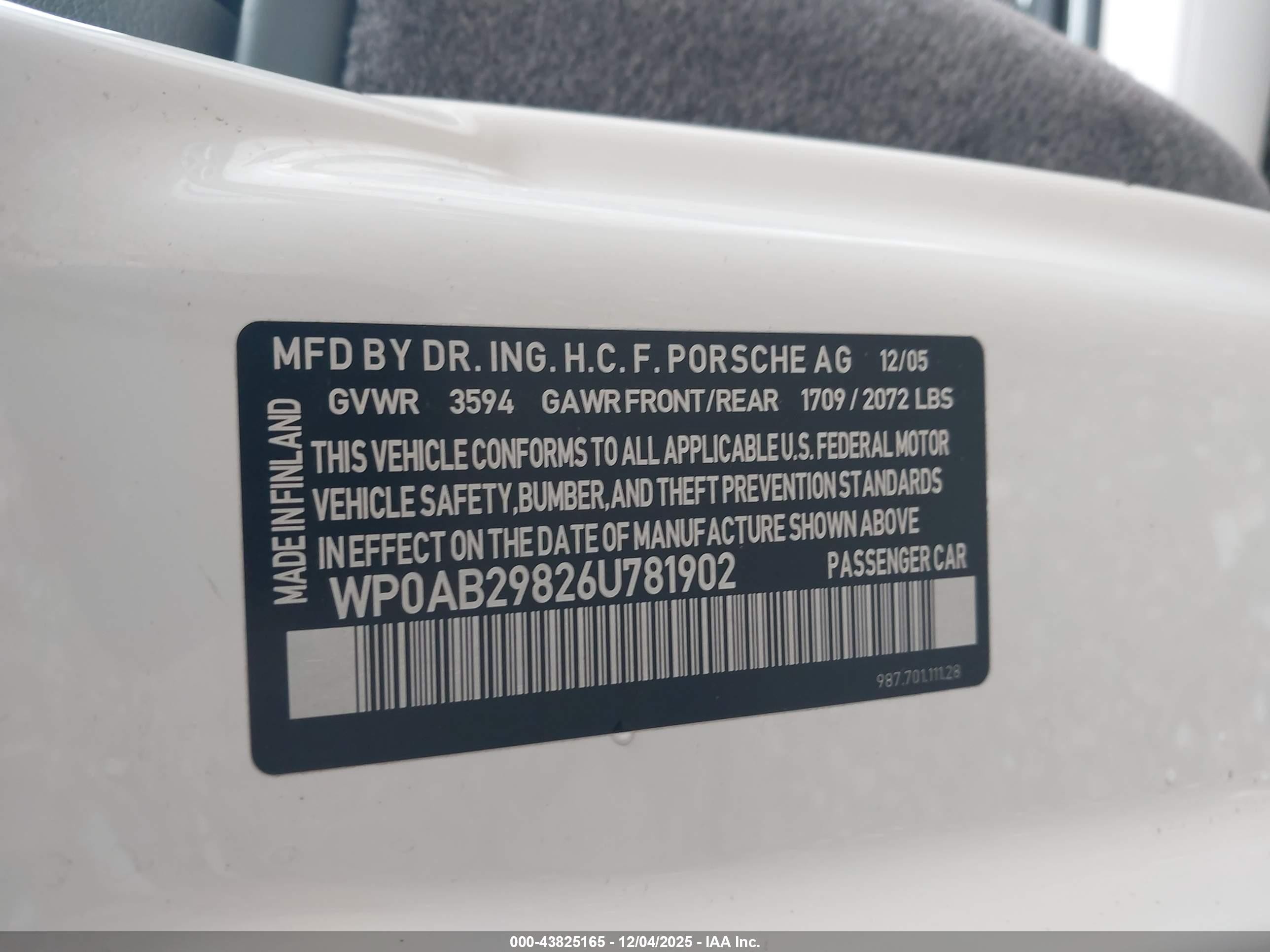 2006 Porsche Cayman S   White vin: WP0AB29826U781902
