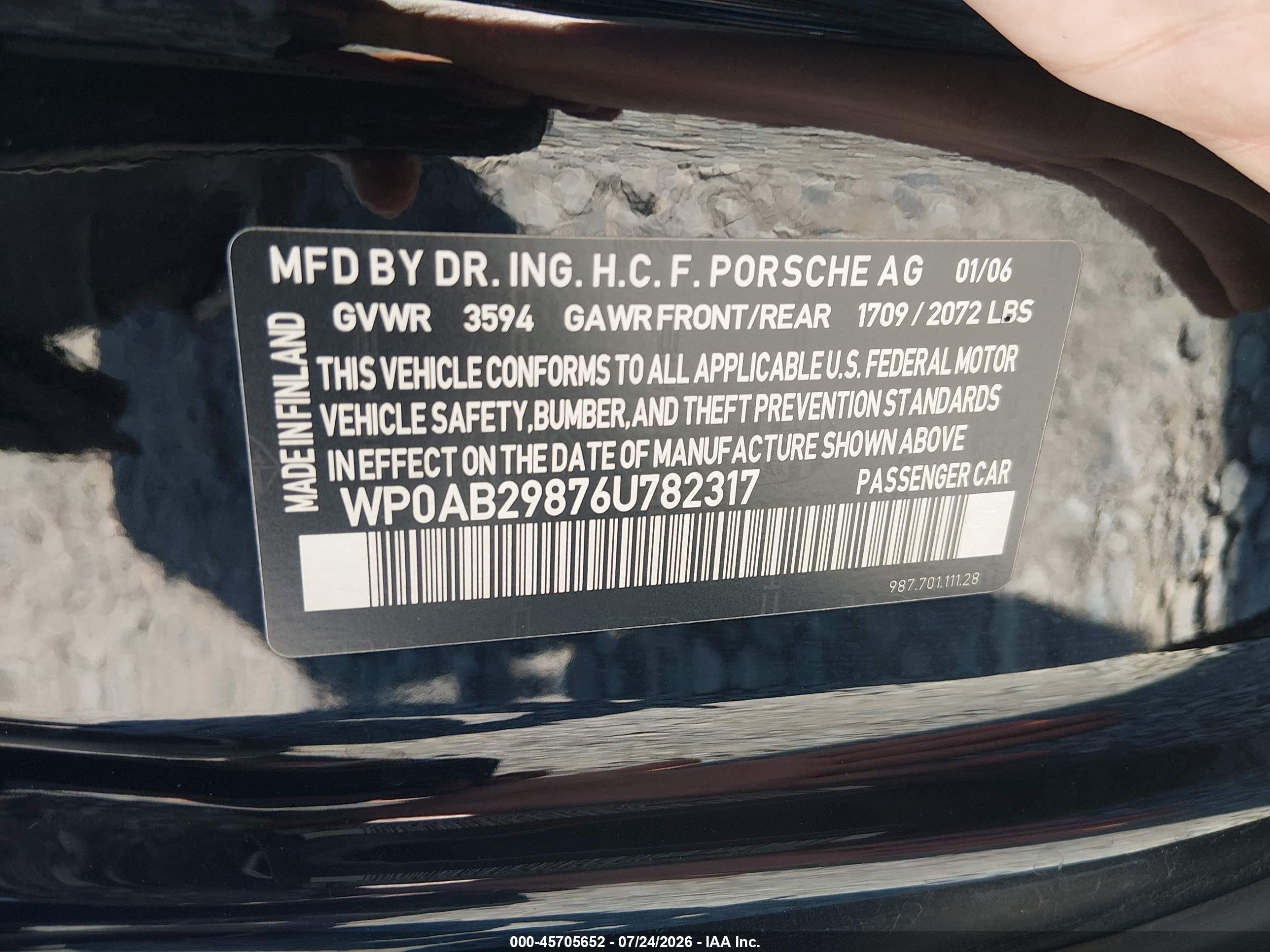 2006 Porsche Cayman S   Black vin: WP0AB29876U782317