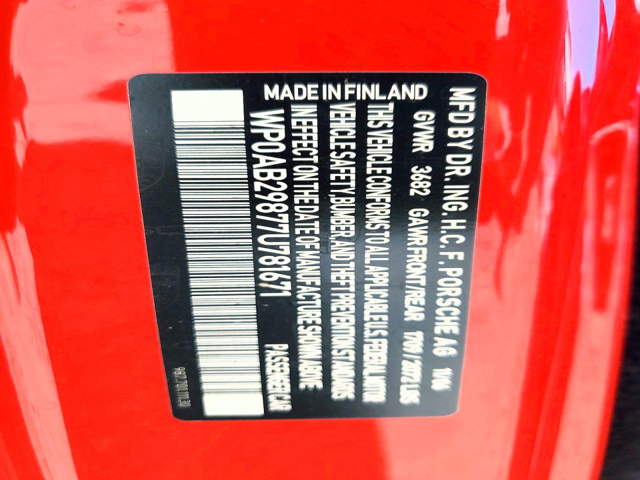 2007 Porsche Cayman S Red vin: WP0AB29877U781671