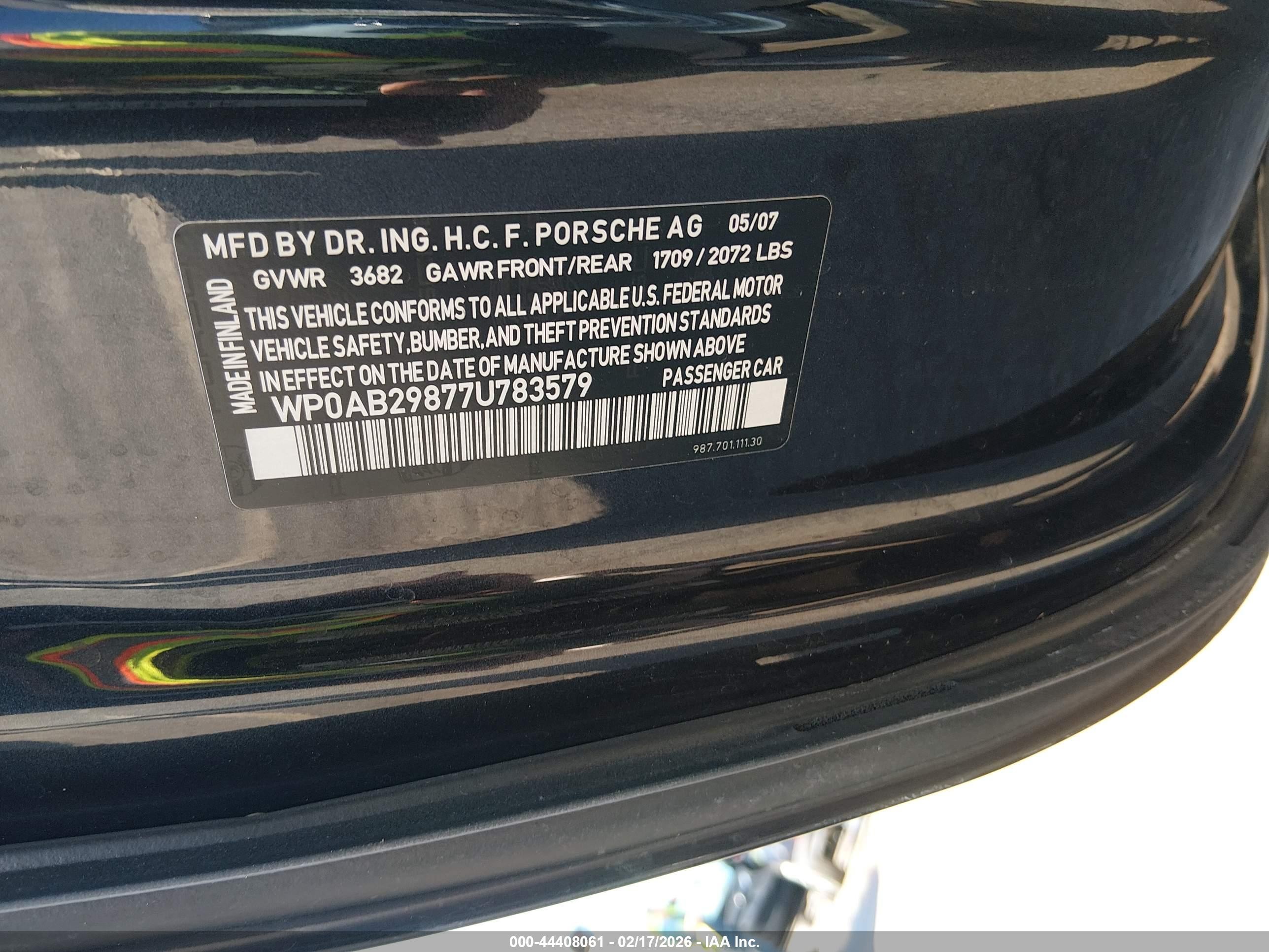 2007 Porsche Cayman S   Blue vin: WP0AB29877U783579