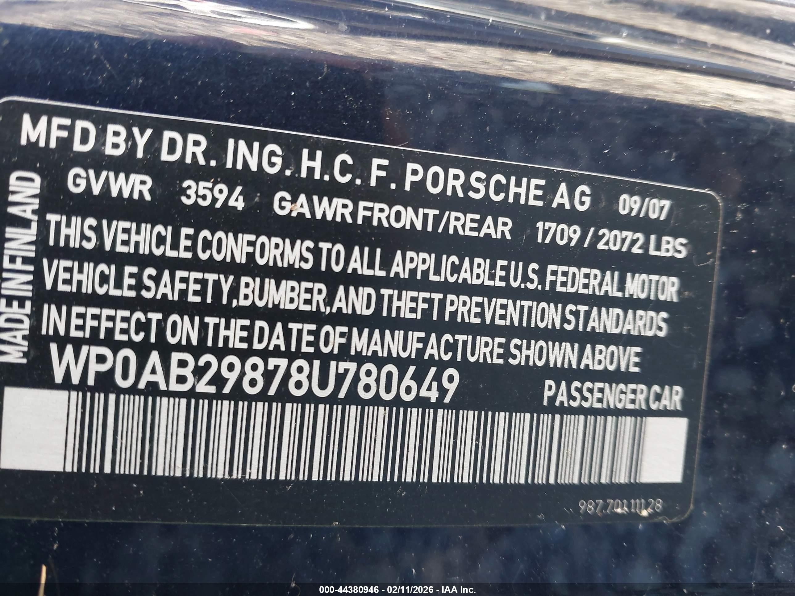 2008 Porsche Cayman S   Dark Blue vin: WP0AB29878U780649