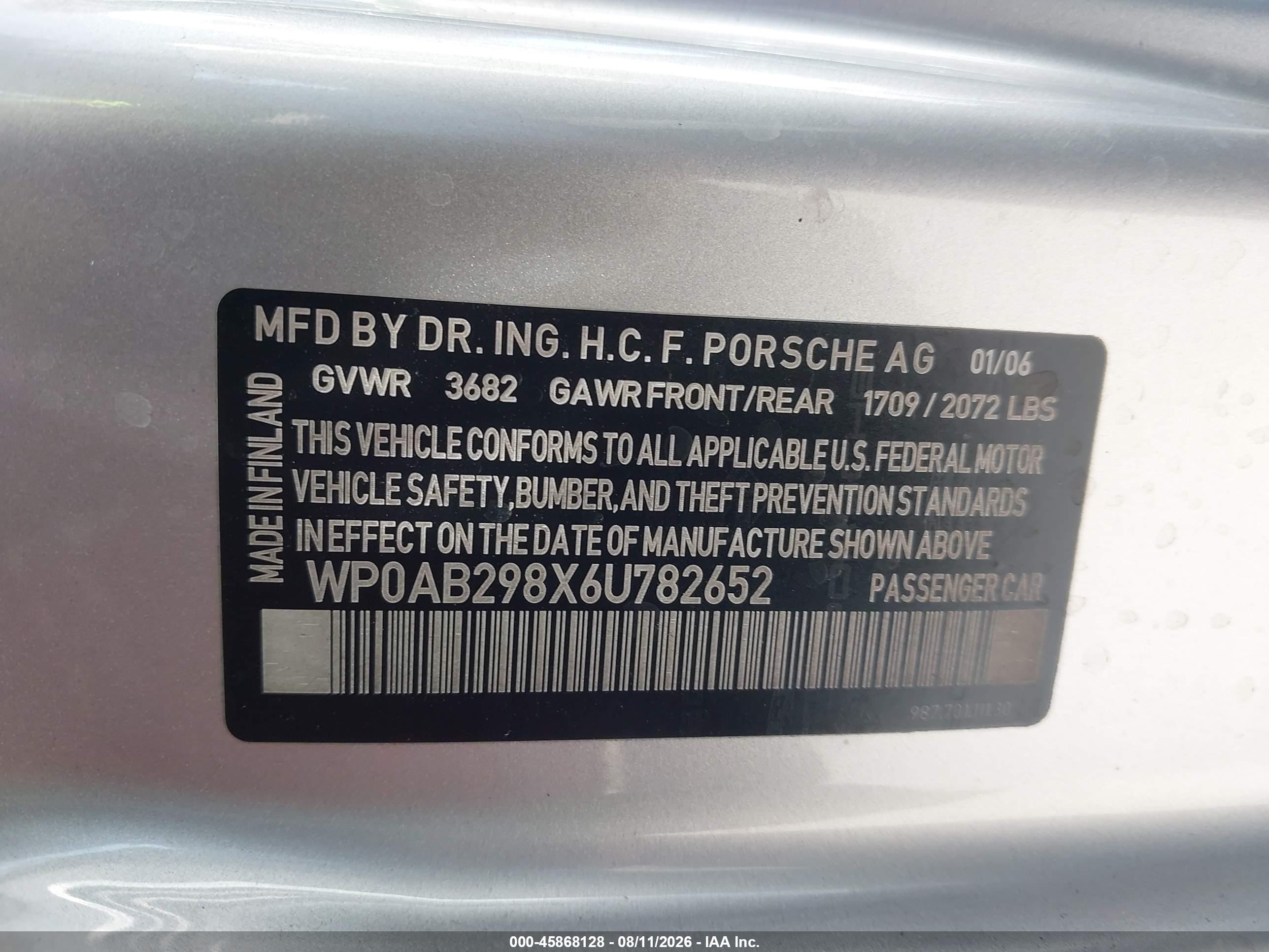 2006 Porsche Cayman S   Silver vin: WP0AB298X6U782652