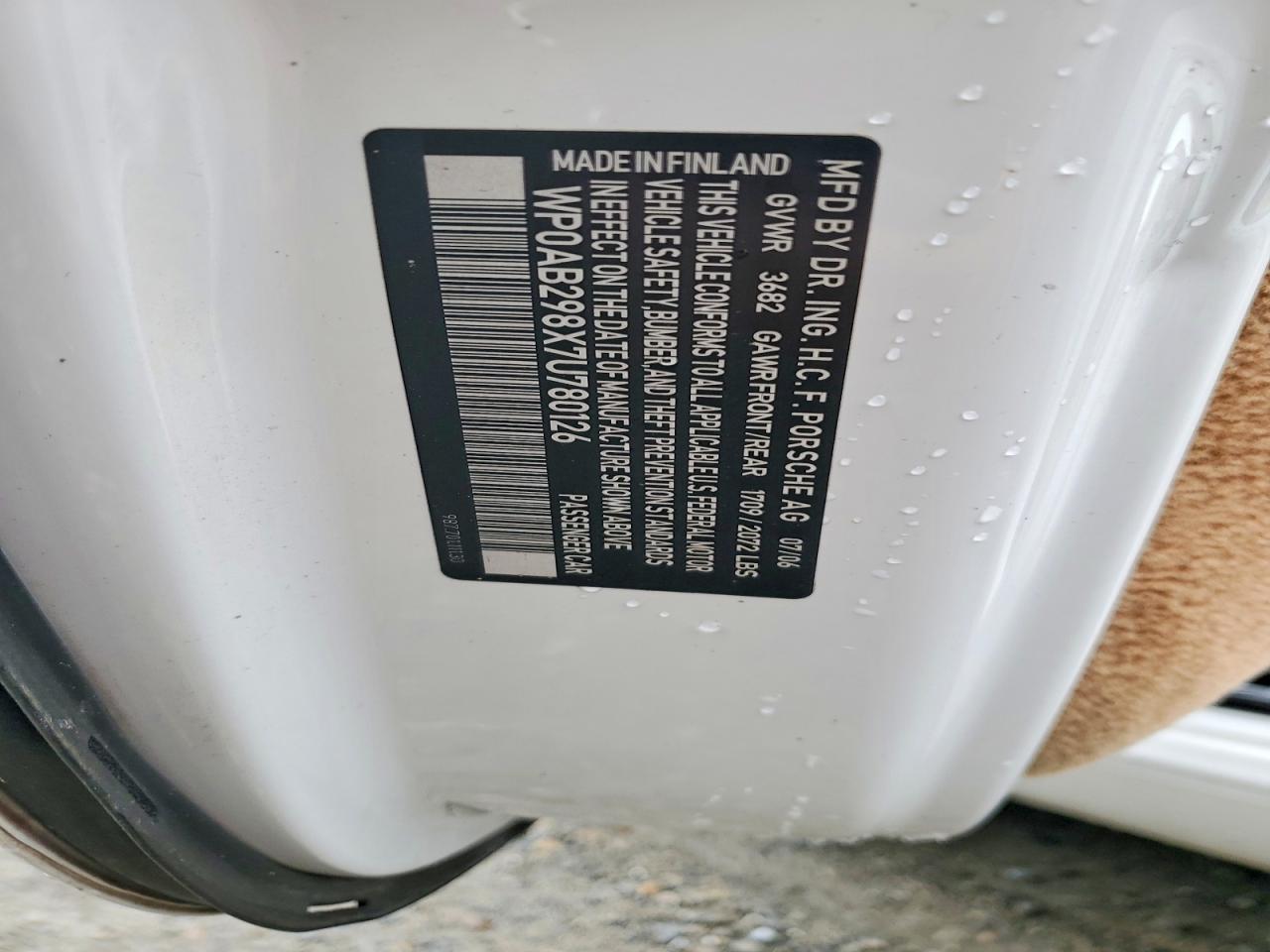 2007 Porsche Cayman S White vin: WP0AB298X7U780126