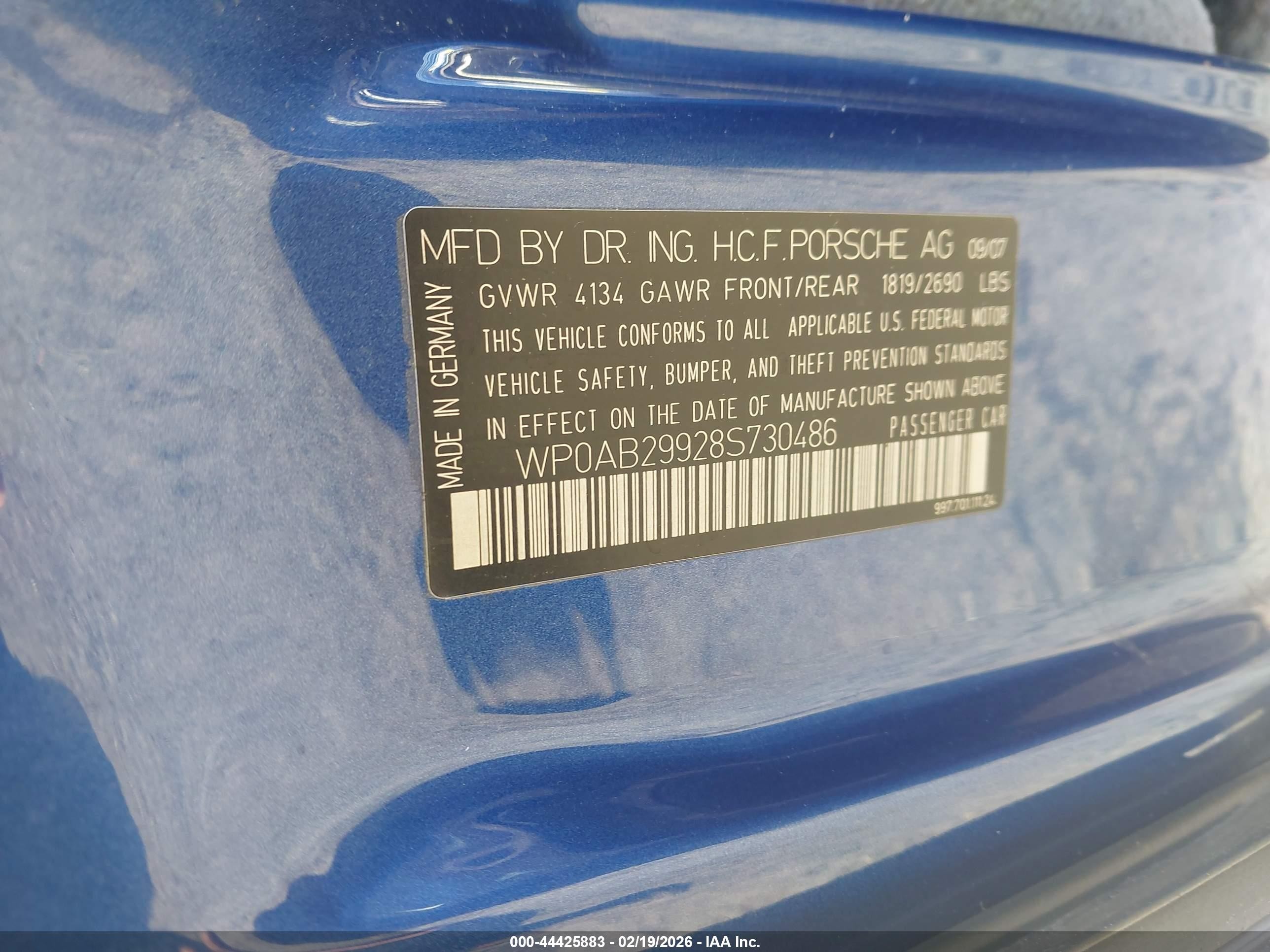 2008 Porsche 911 Carrera 4s Blue vin: WP0AB29928S730486
