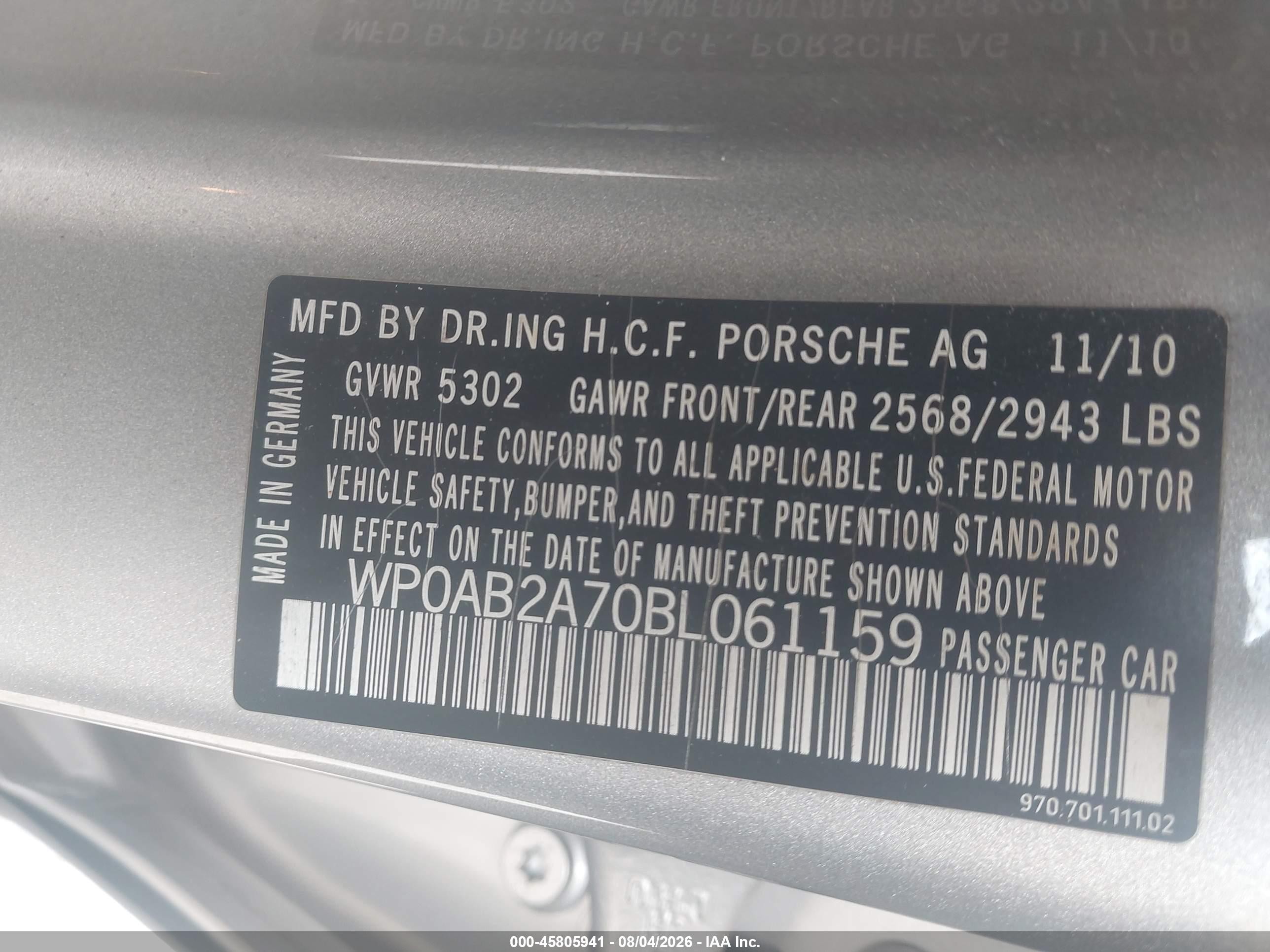 2011 Porsche Panamera S Silver vin: WP0AB2A70BL061159