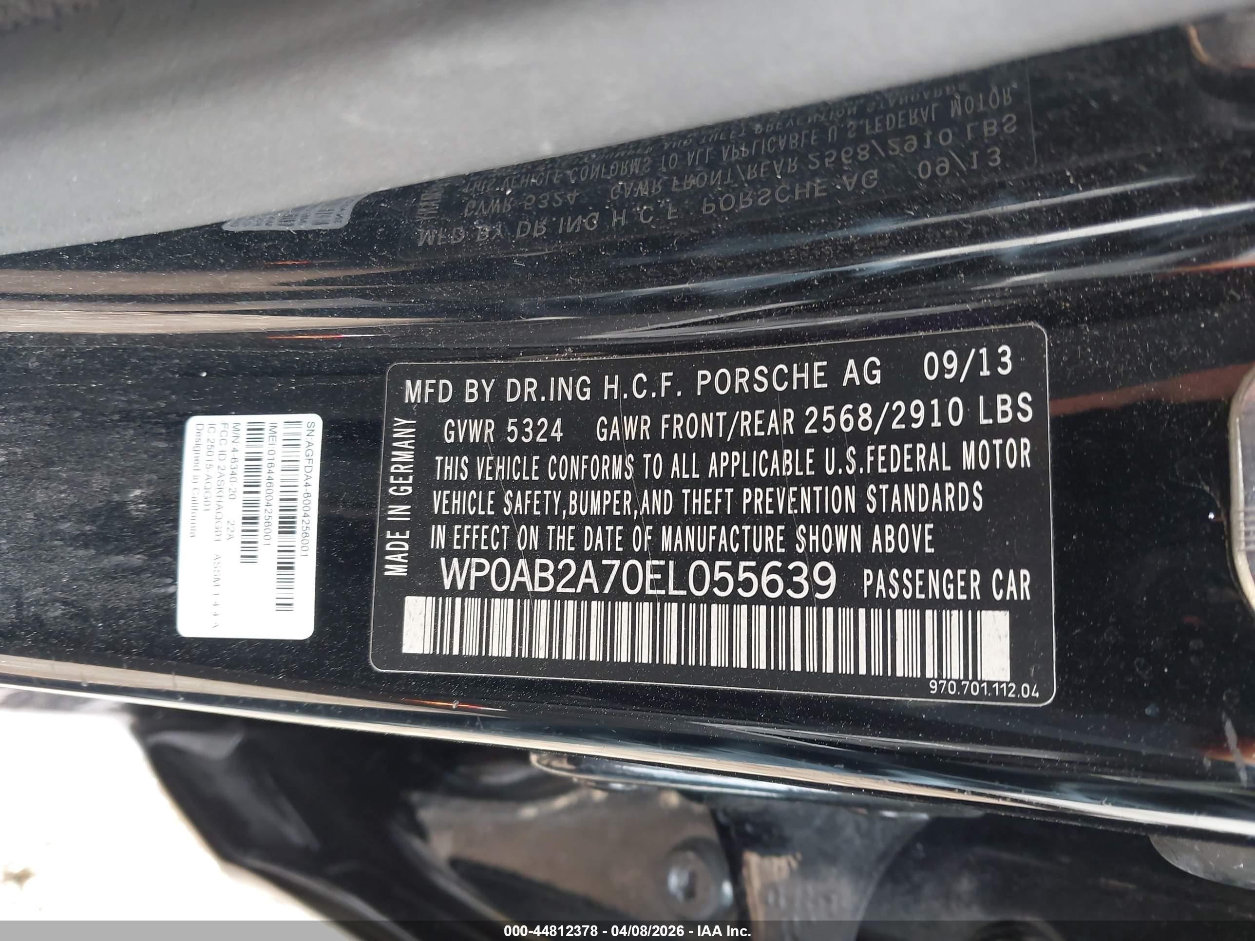 2014 Porsche Panamera S Black vin: WP0AB2A70EL055639