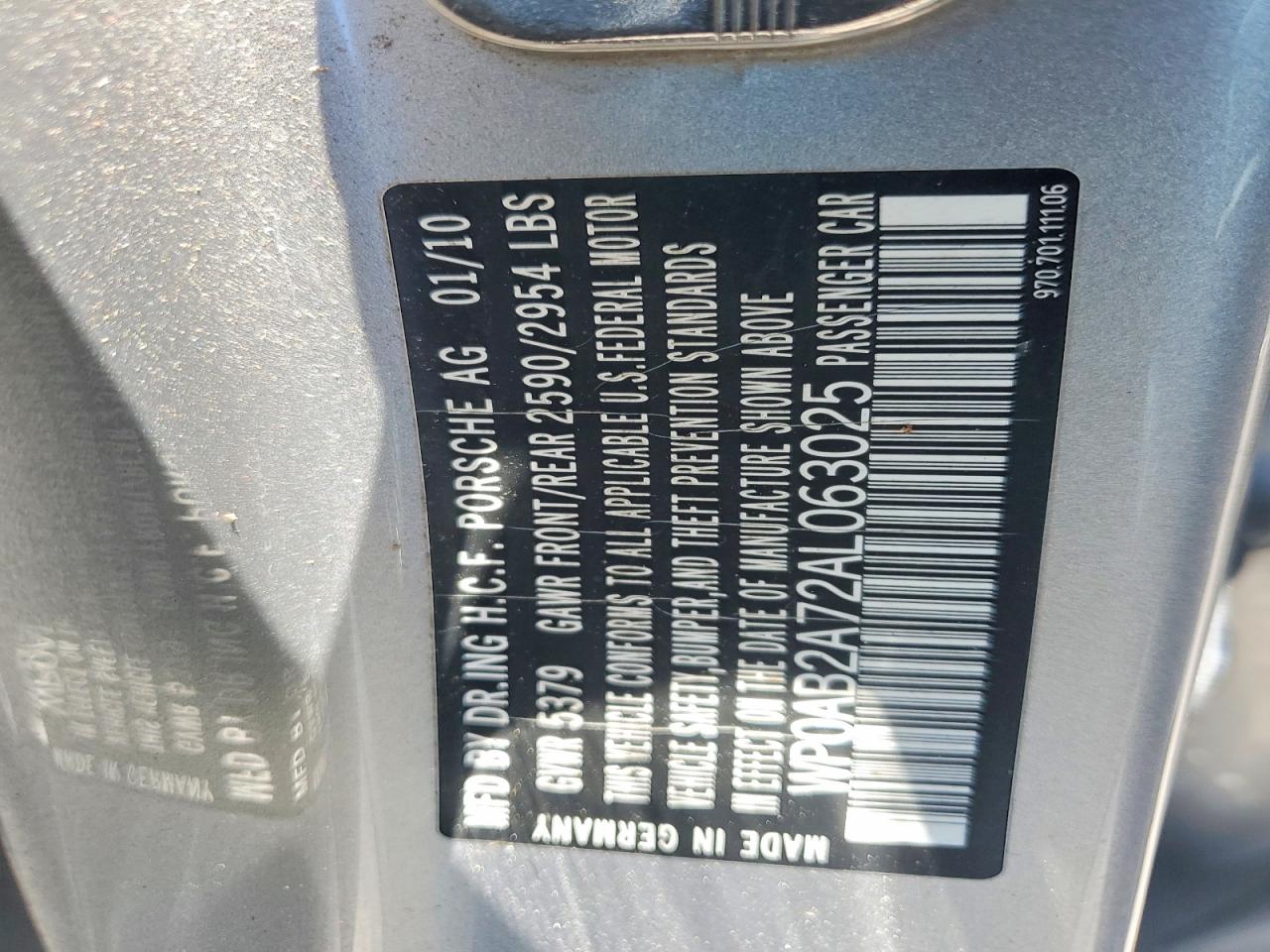 2010 Porsche Panamera S Silver vin: WP0AB2A72AL063025