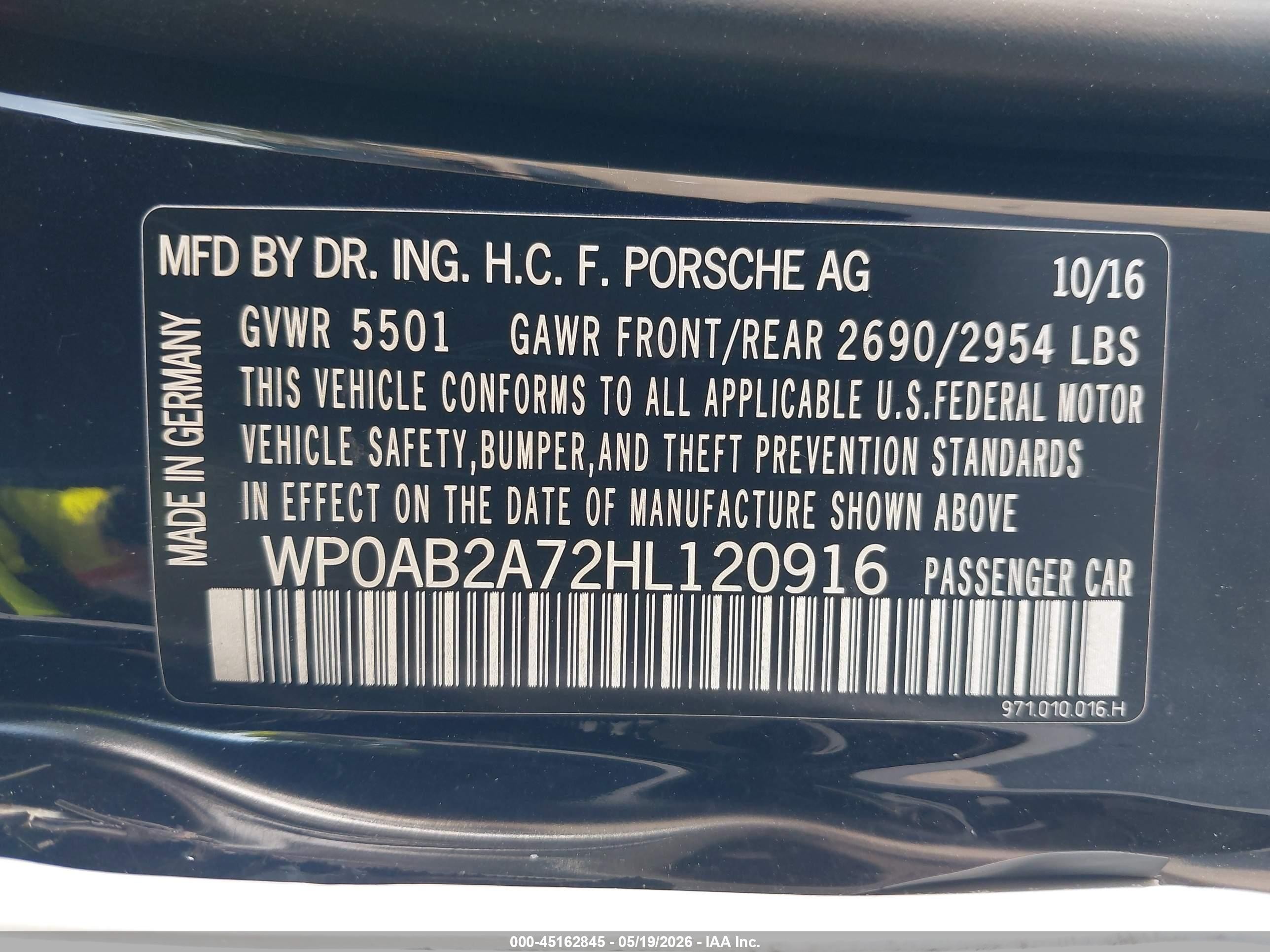 2017 Porsche Panamera 4s Black vin: WP0AB2A72HL120916