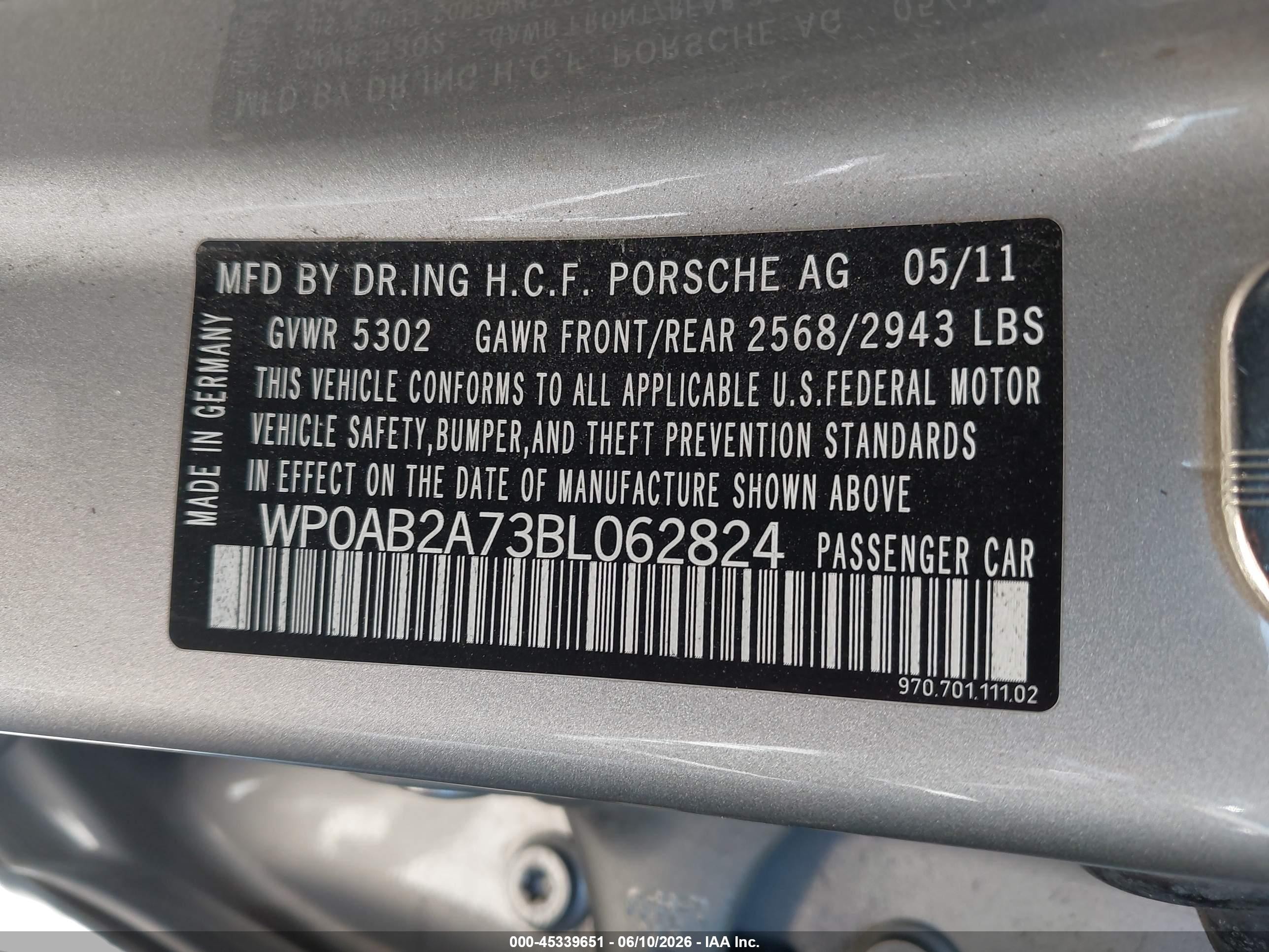 2011 Porsche Panamera S Серебряный vin: WP0AB2A73BL062824