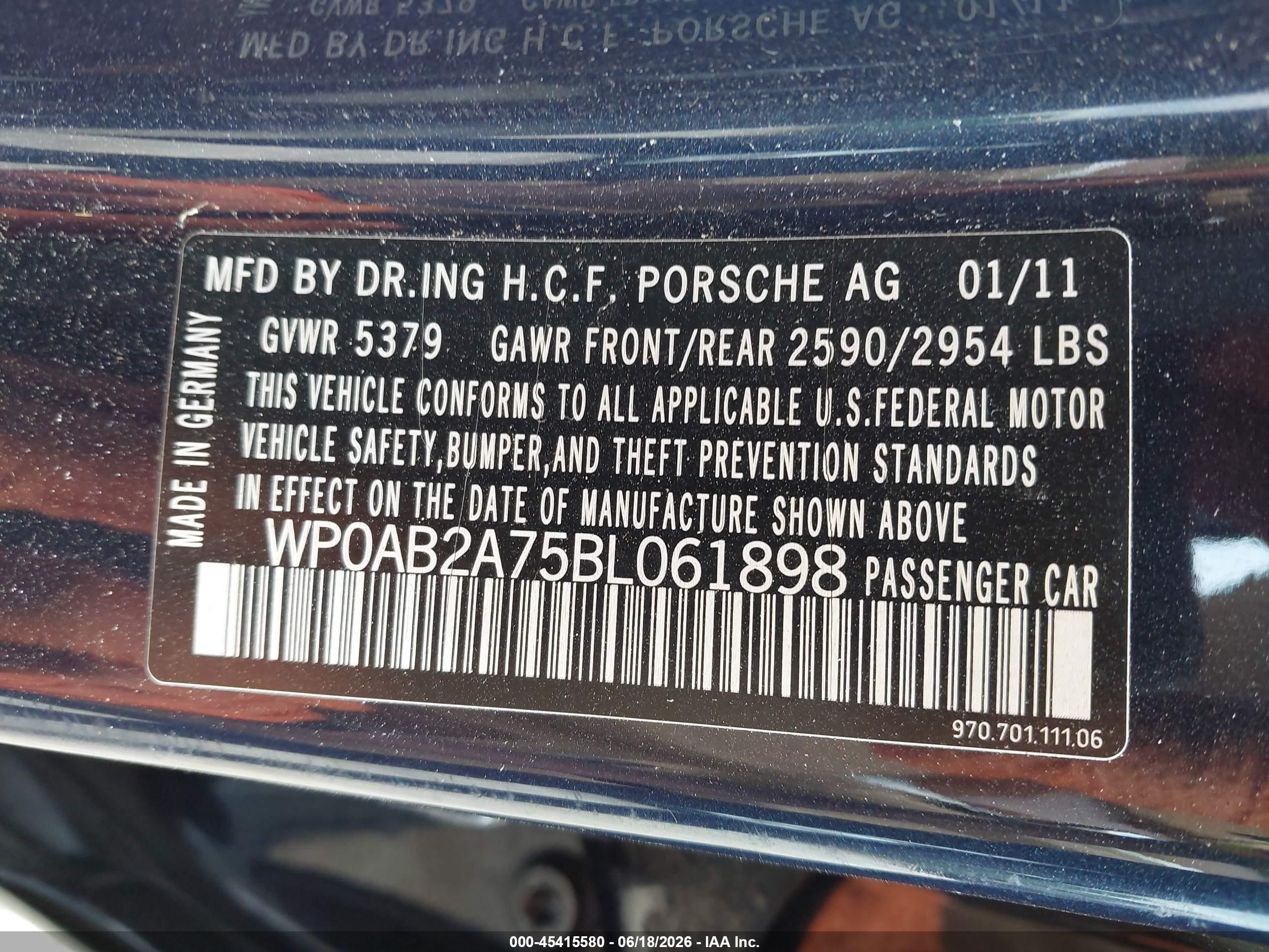 2011 Porsche Panamera 4s Dark Blue vin: WP0AB2A75BL061898