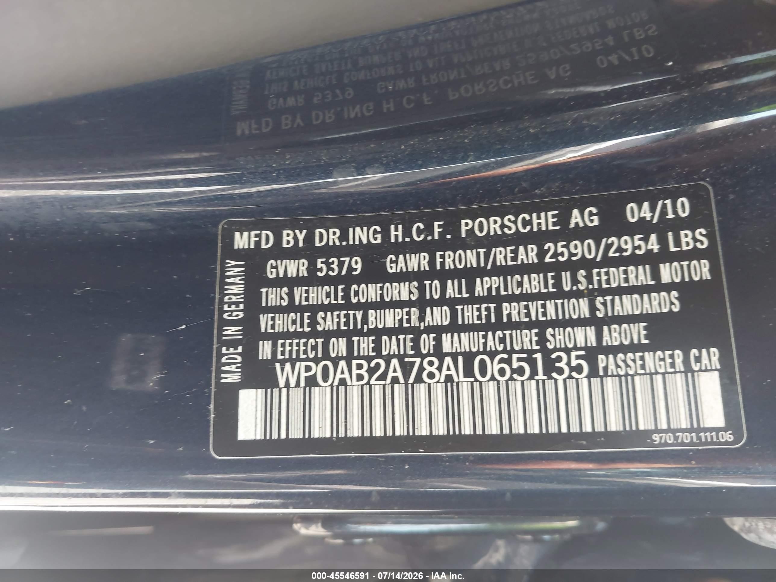 2010 Porsche Panamera 4s Dark Blue vin: WP0AB2A78AL065135