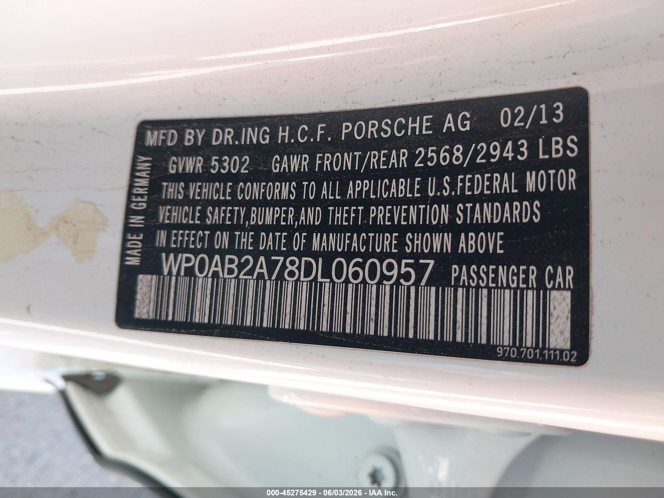 2013 Porsche Panamera S Light Blue vin: WP0AB2A78DL060957