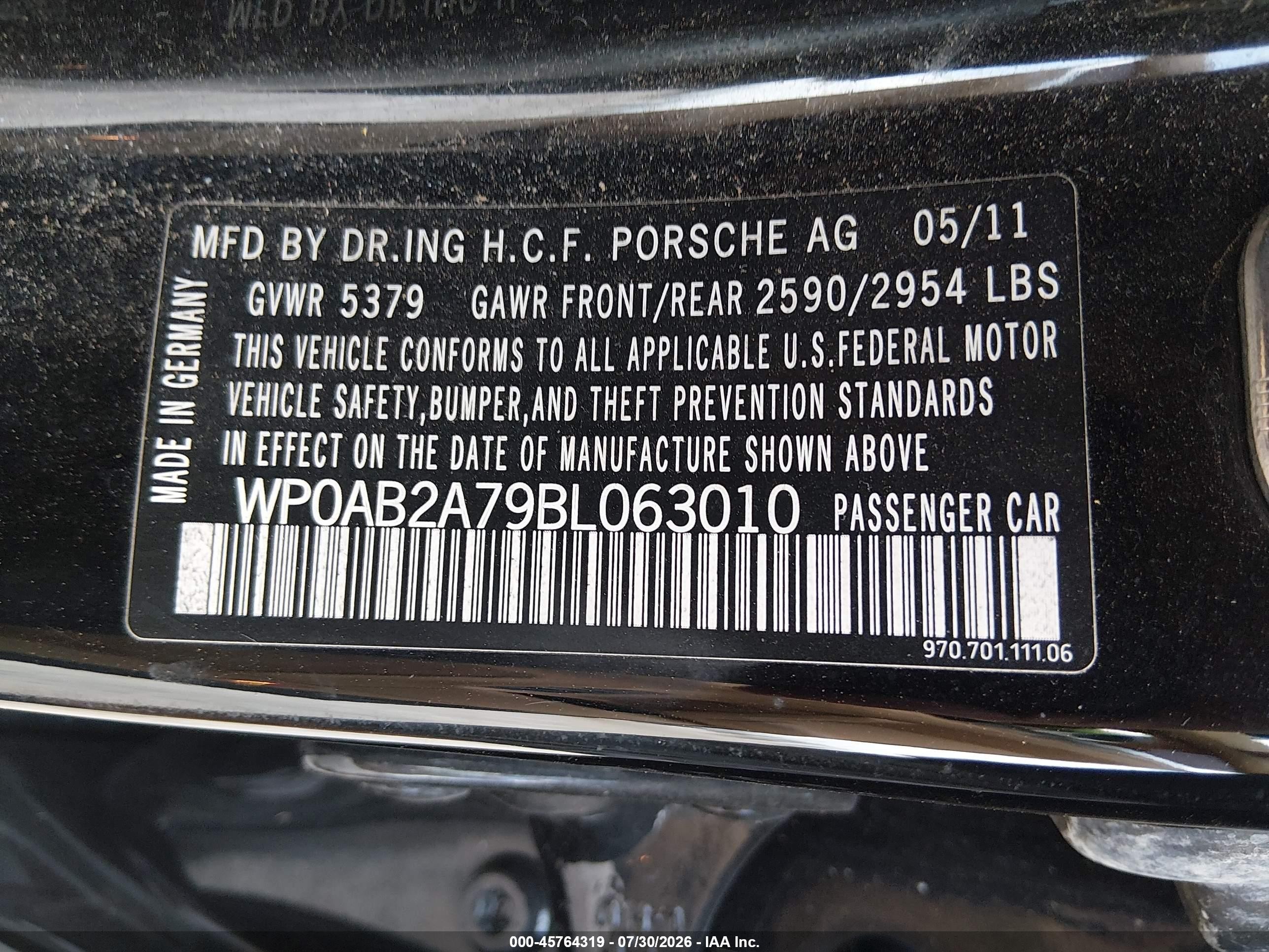 2011 Porsche Panamera 4s Black vin: WP0AB2A79BL063010