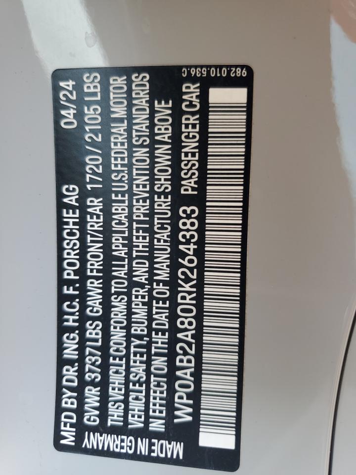 2024 Porsche Cayman S   Gray vin: WP0AB2A80RK264383