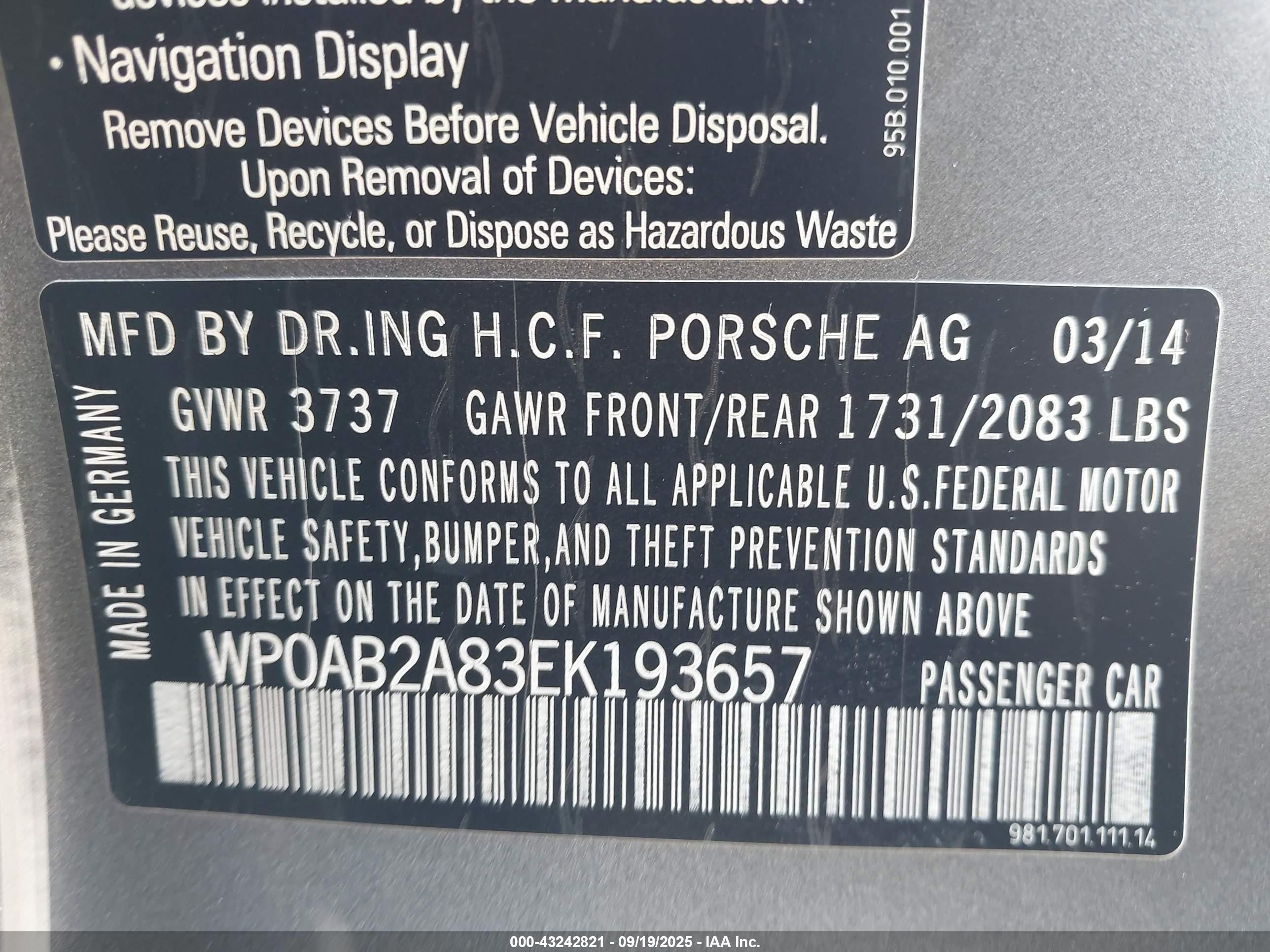 2014 Porsche Cayman S Gray vin: WP0AB2A83EK193657