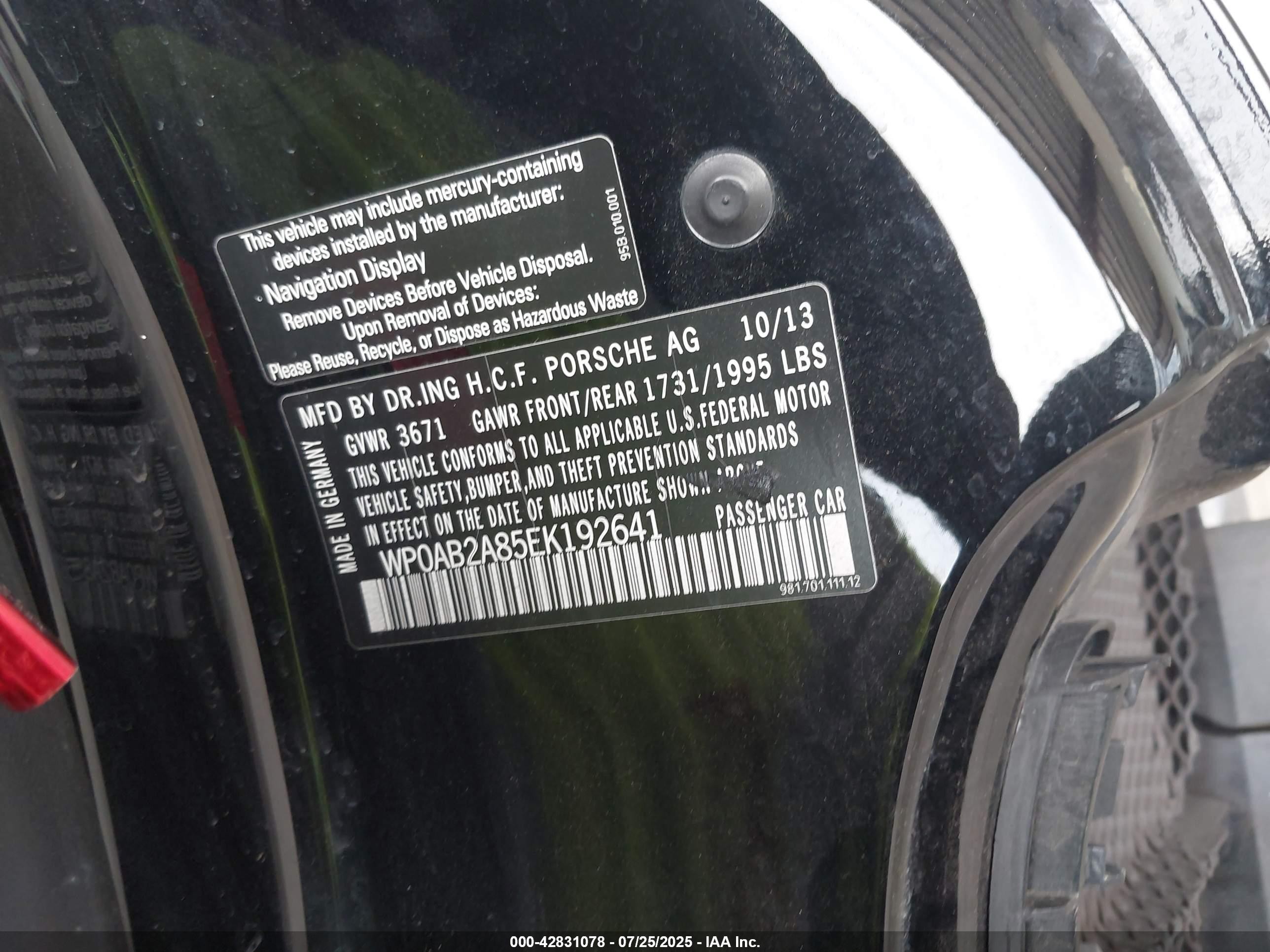 2014 Porsche Cayman S Черный vin: WP0AB2A85EK192641