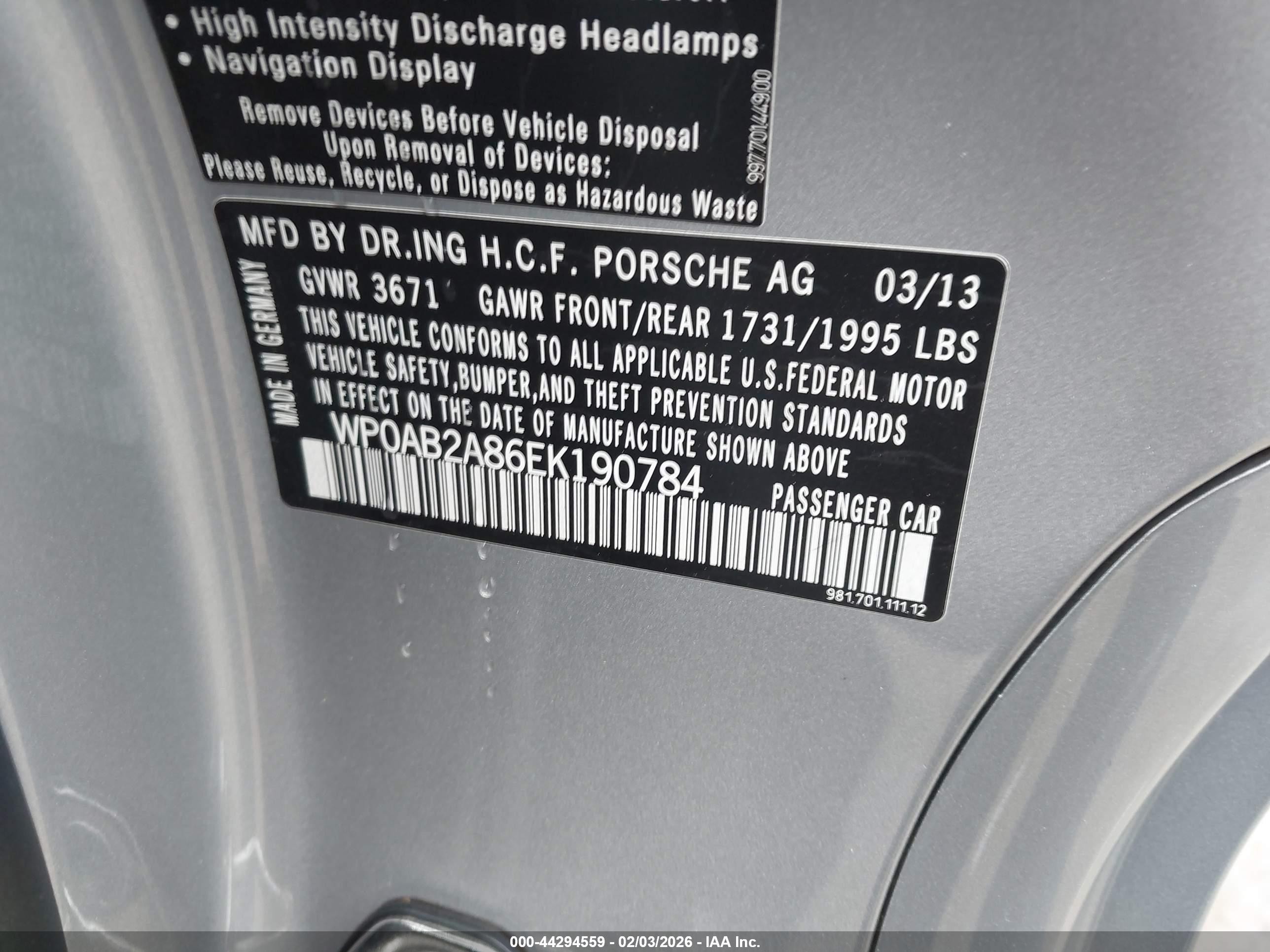 2014 Porsche Cayman S Серебряный vin: WP0AB2A86EK190784