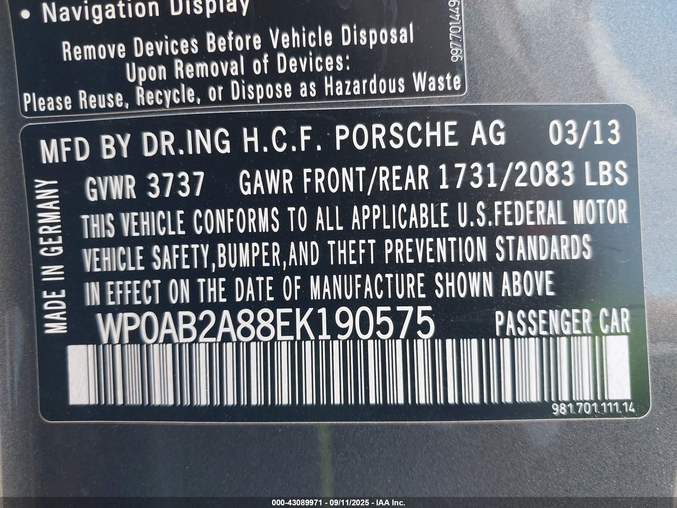 2014 Porsche Cayman S Серый vin: WP0AB2A88EK190575