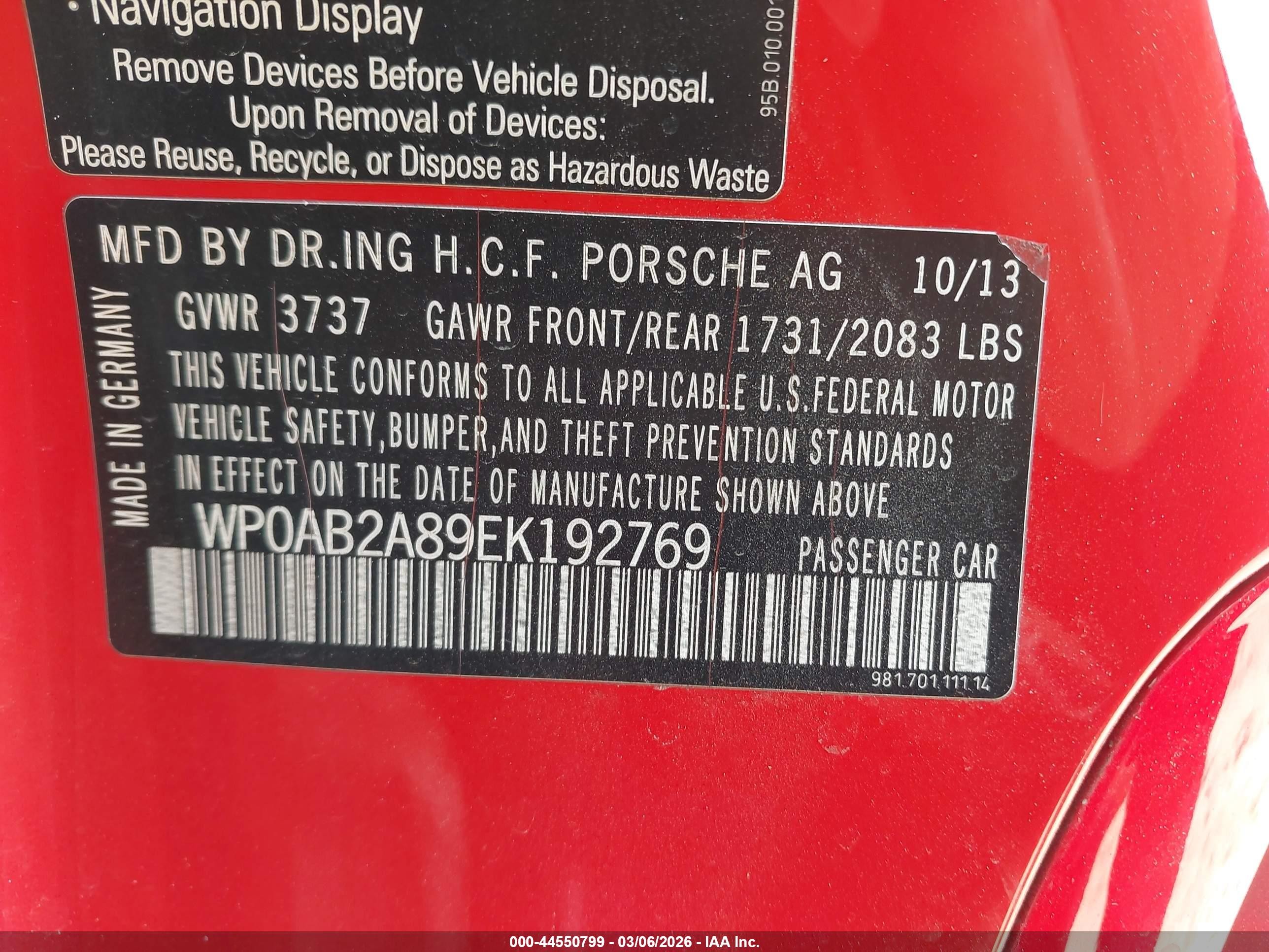 2014 Porsche Cayman S Red vin: WP0AB2A89EK192769