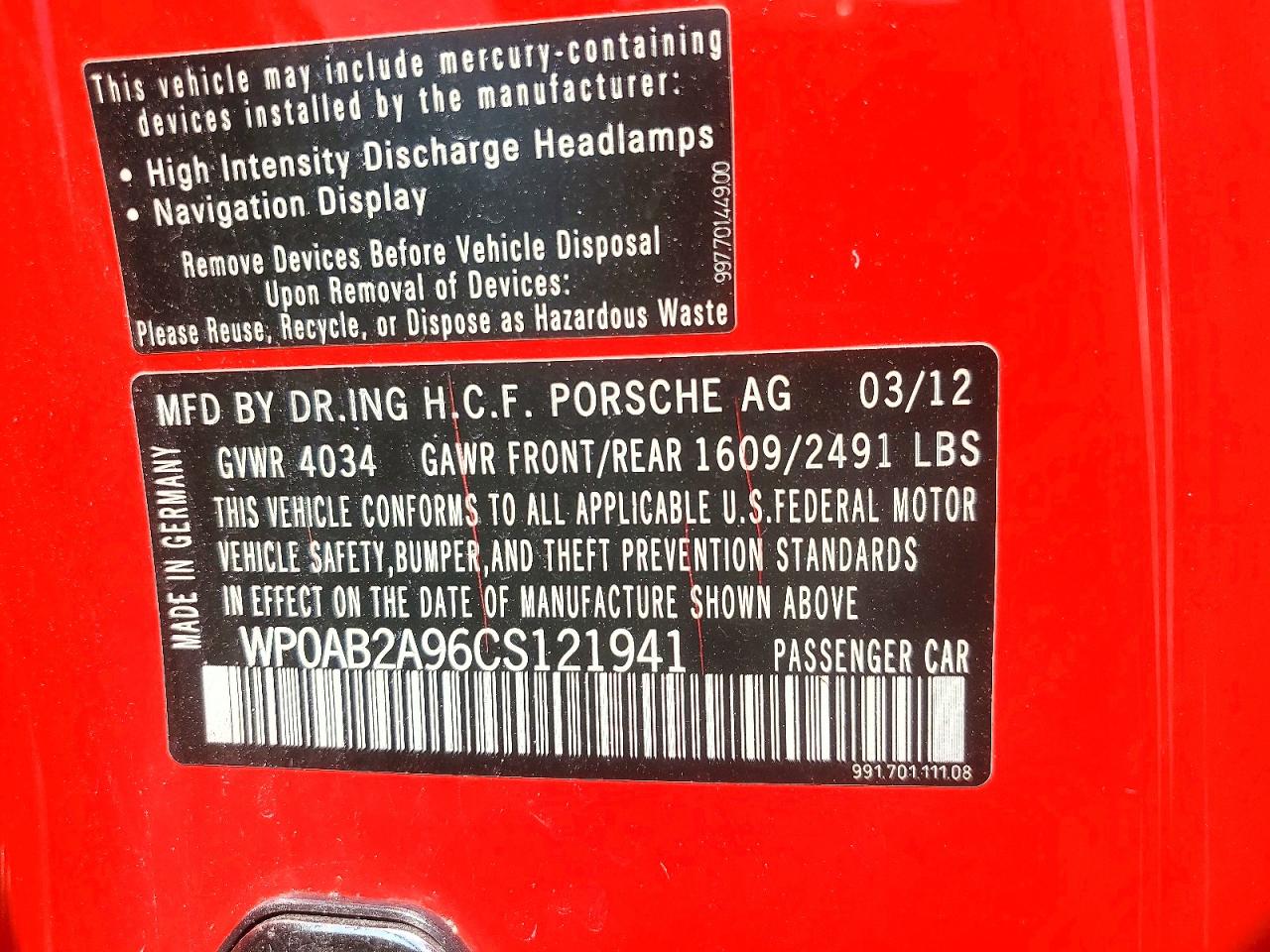 2012 Porsche 911 Carrera S Red vin: WP0AB2A96CS121941