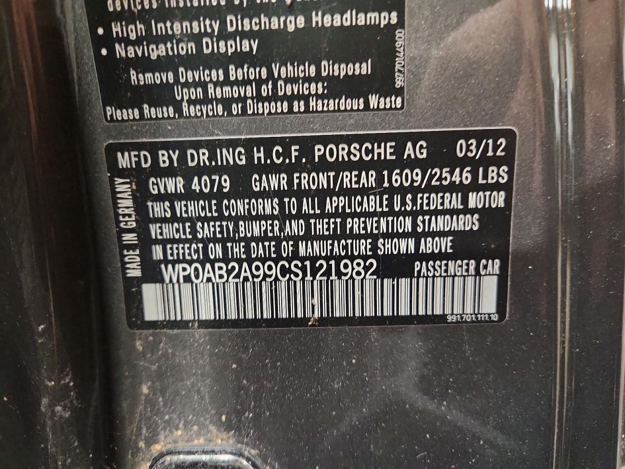 2012 Porsche 911 Carrera S Gray vin: WP0AB2A99CS121982