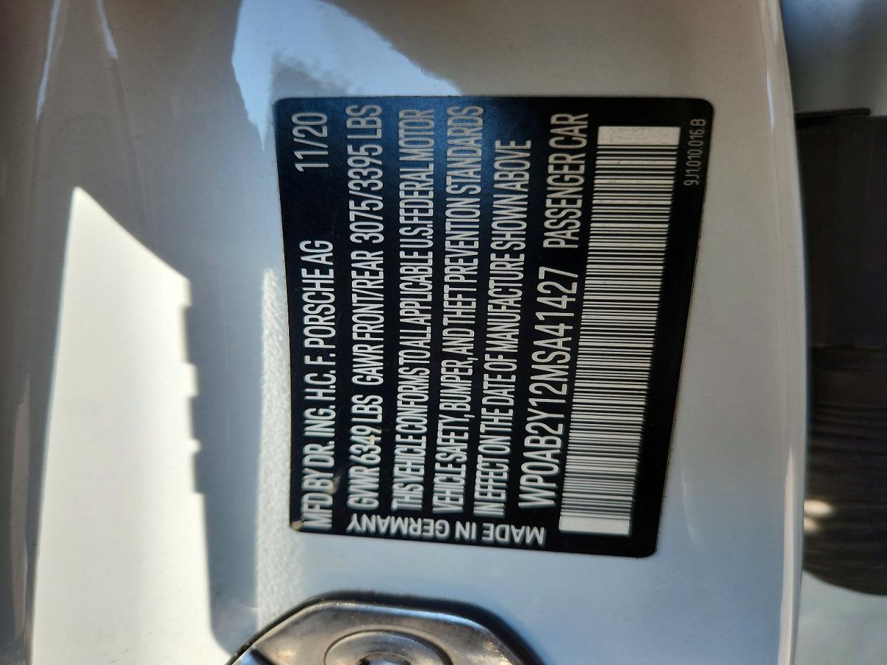 2021 Porsche Taycan 4s White vin: WP0AB2Y12MSA41427