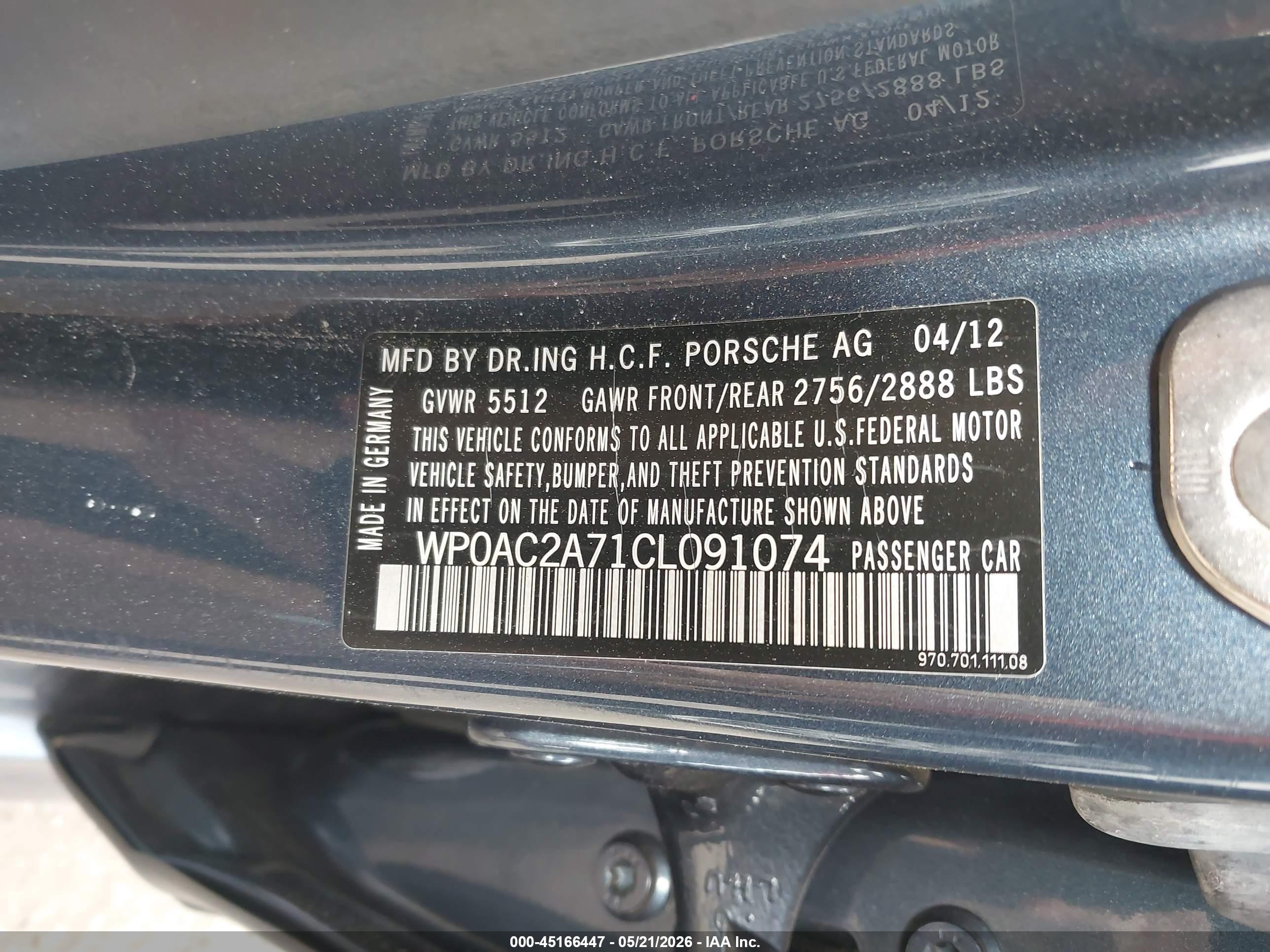 2012 Porsche Panamera Turbo Gray vin: WP0AC2A71CL091074