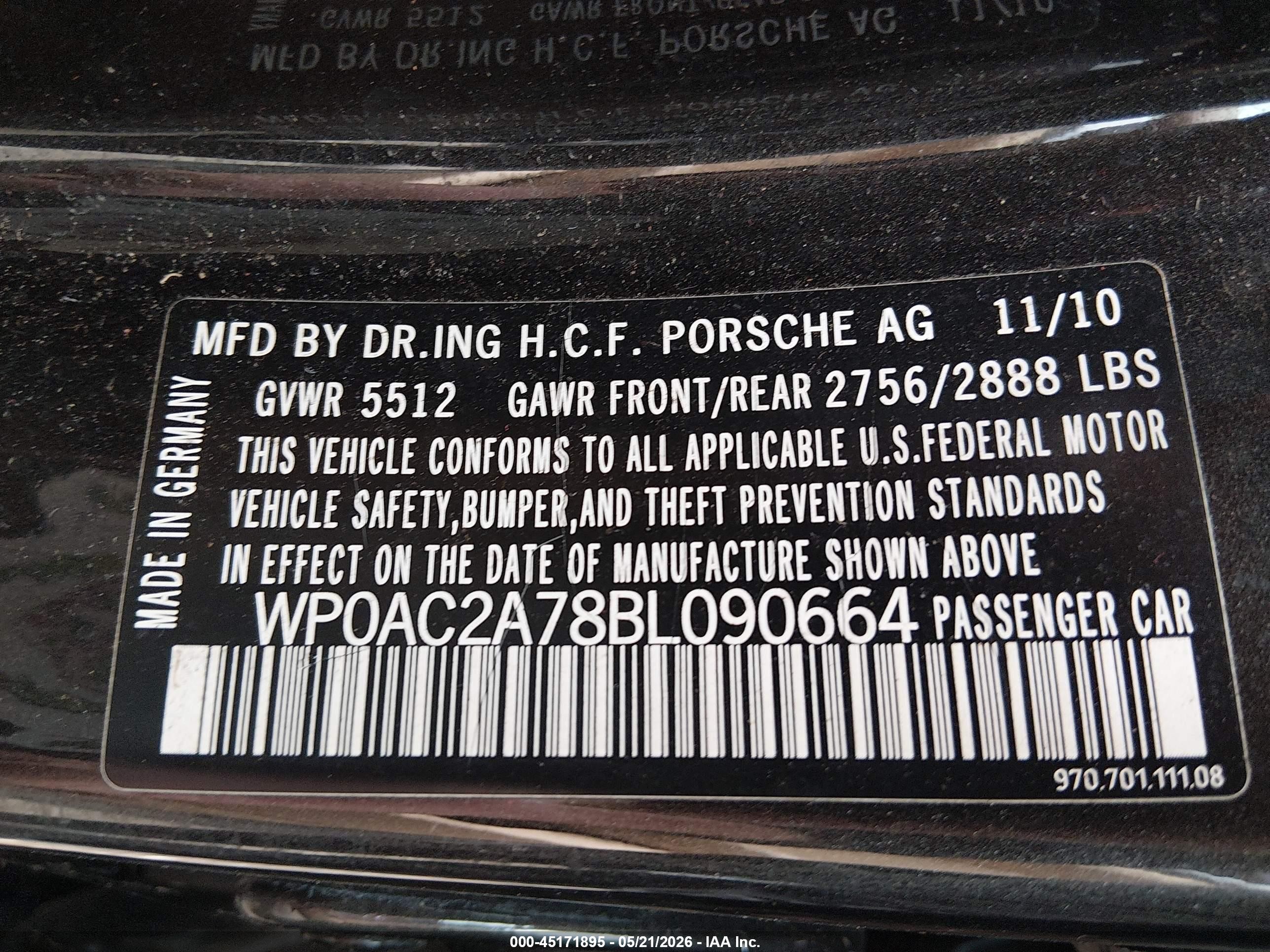 2011 Porsche Panamera Turbo Gray vin: WP0AC2A78BL090664