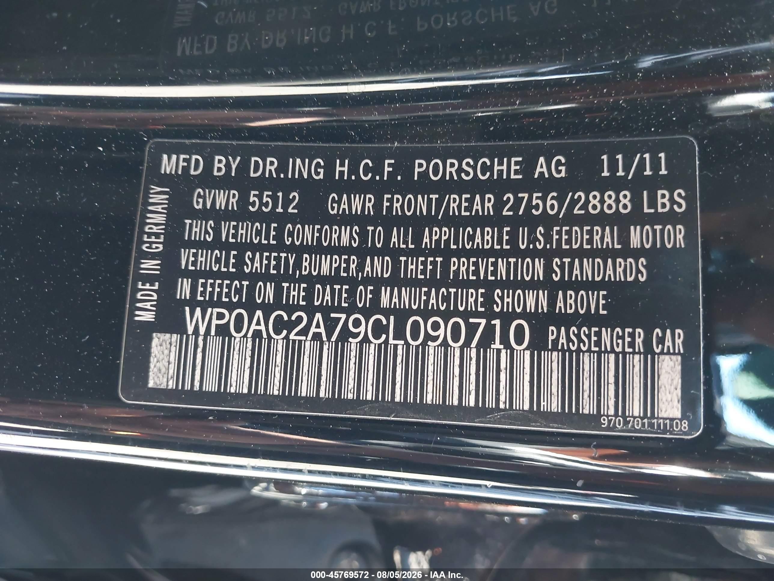 2012 Porsche Panamera Turbo Black vin: WP0AC2A79CL090710