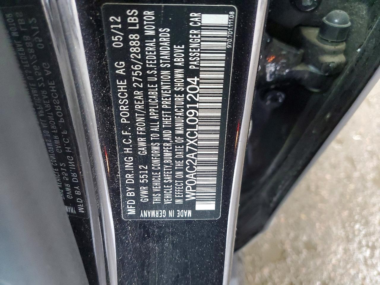 2012 Porsche Panamera Turbo Black vin: WP0AC2A7XCL091204
