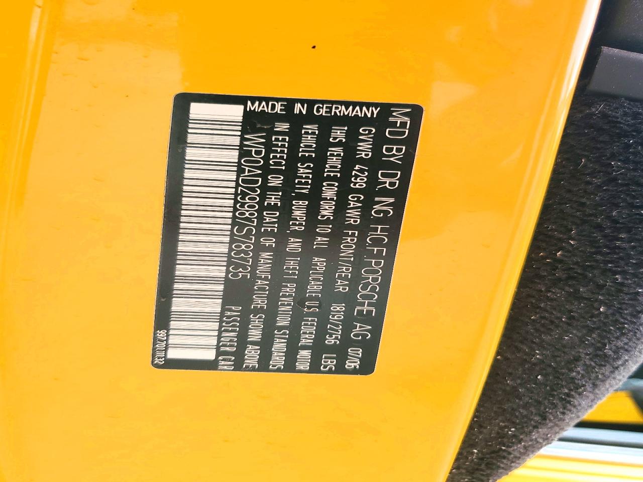 2007 Porsche 911 Turbo Yellow vin: WP0AD29987S783735