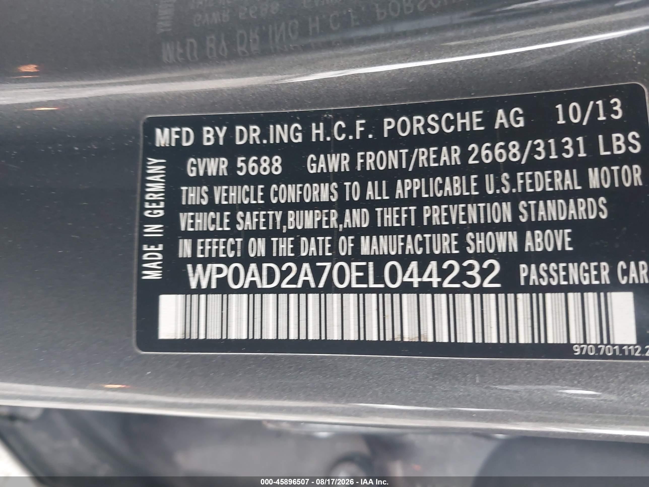 2014 Porsche Panamera E-hybrid S Gray vin: WP0AD2A70EL044232