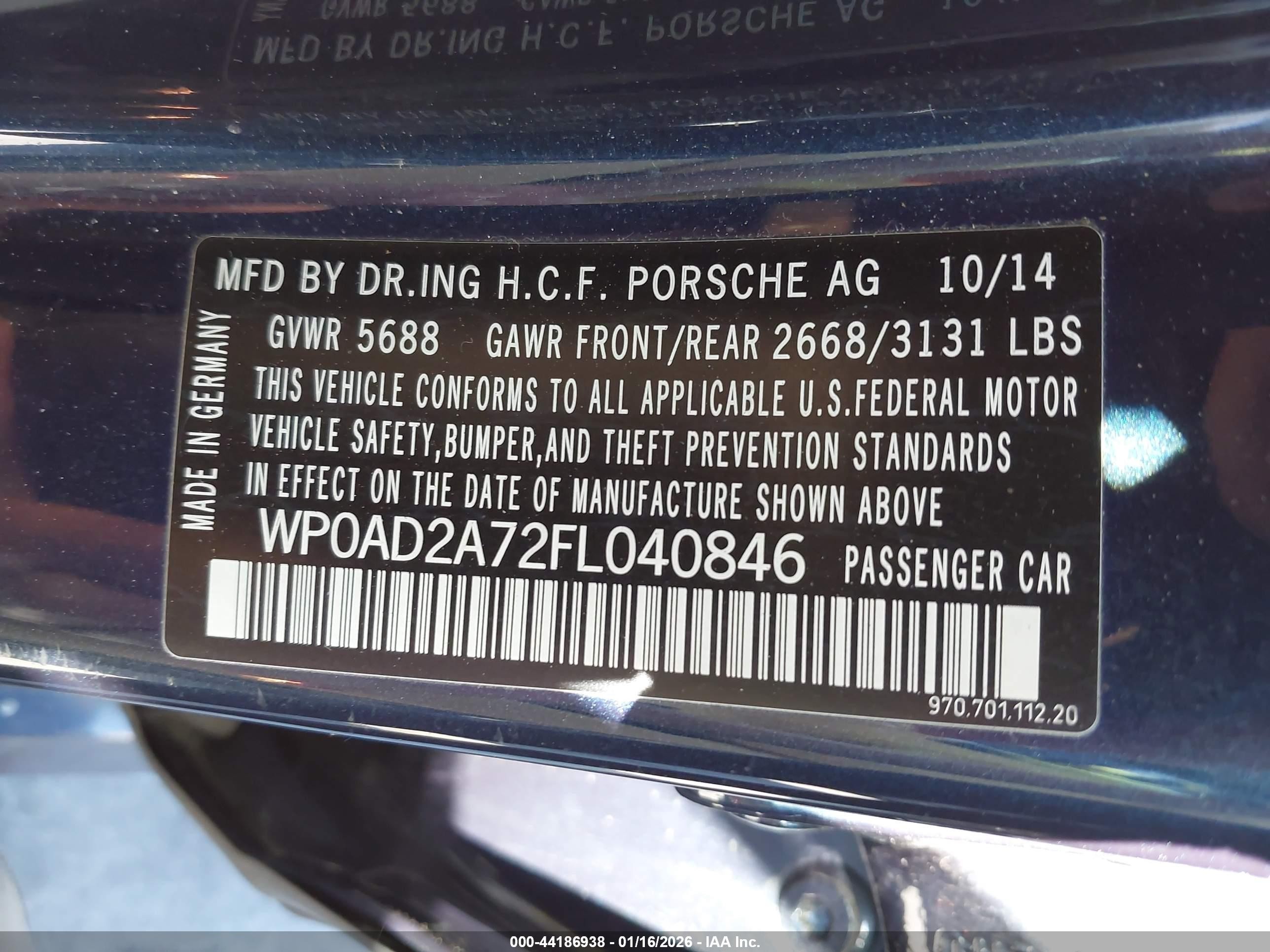 2015 Porsche Panamera E-hybrid S Navy vin: WP0AD2A72FL040846