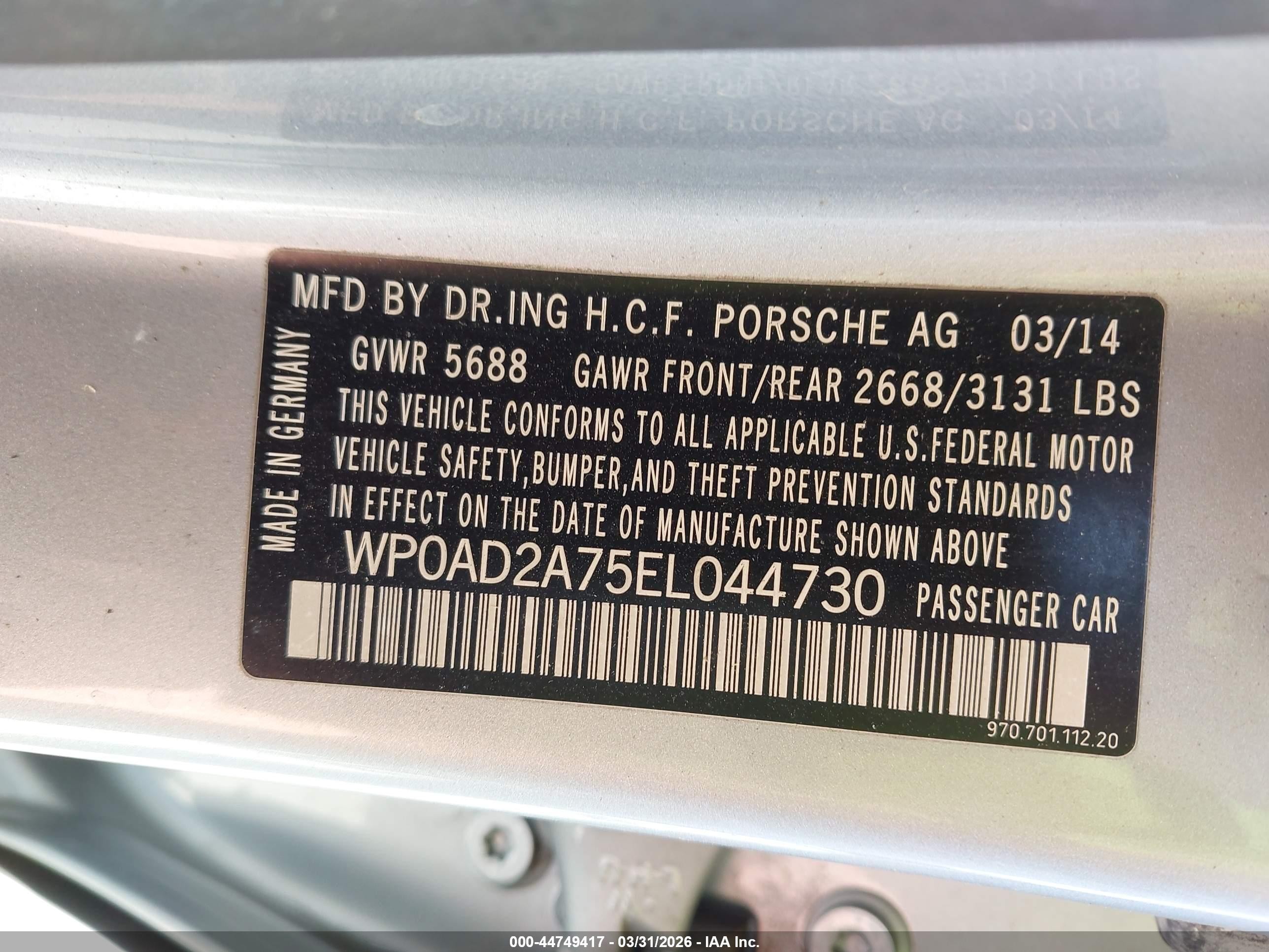 2014 Porsche Panamera E-hybrid S Silver vin: WP0AD2A75EL044730