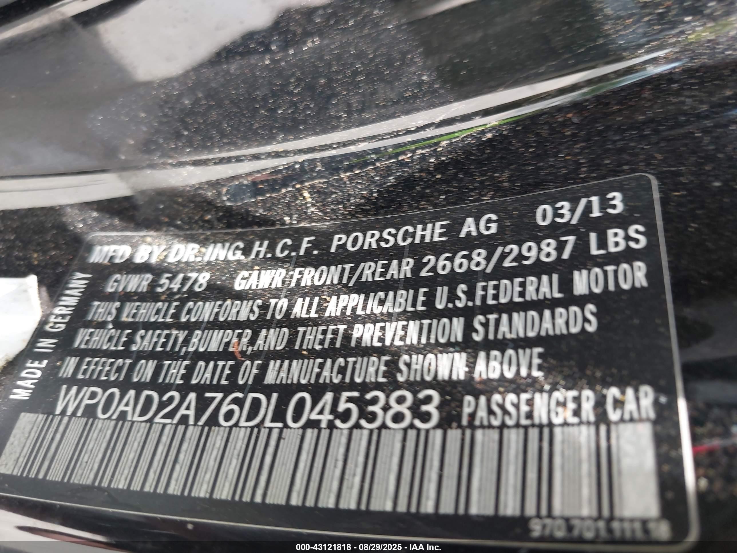 2013 Porsche Panamera Hybrid S Black vin: WP0AD2A76DL045383