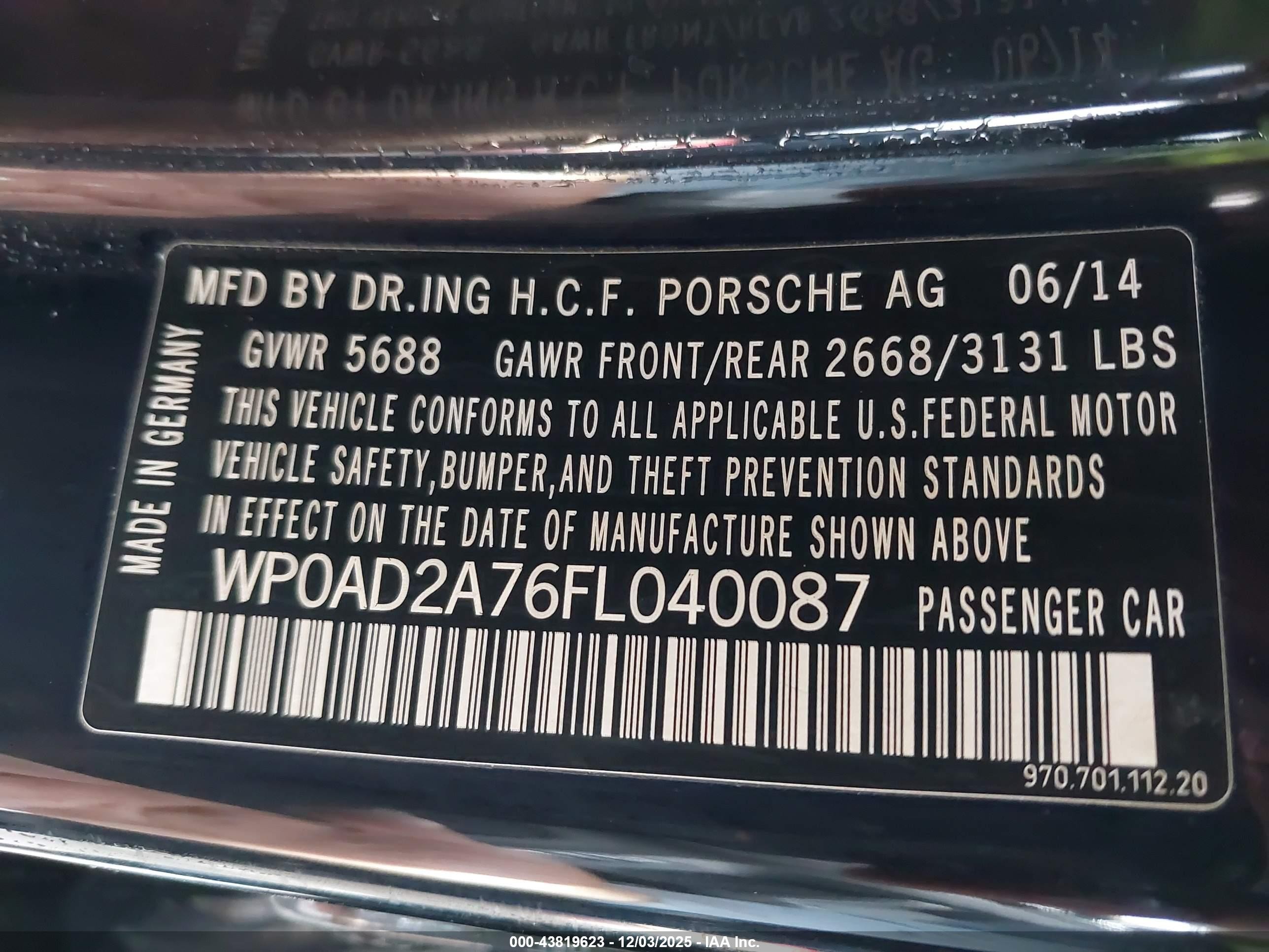 2015 Porsche Panamera E-hybrid S Black vin: WP0AD2A76FL040087