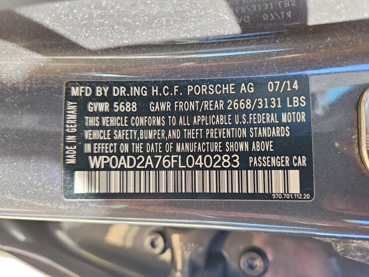 2015 Porsche Panamera Se Hybrid Gray vin: WP0AD2A76FL040283
