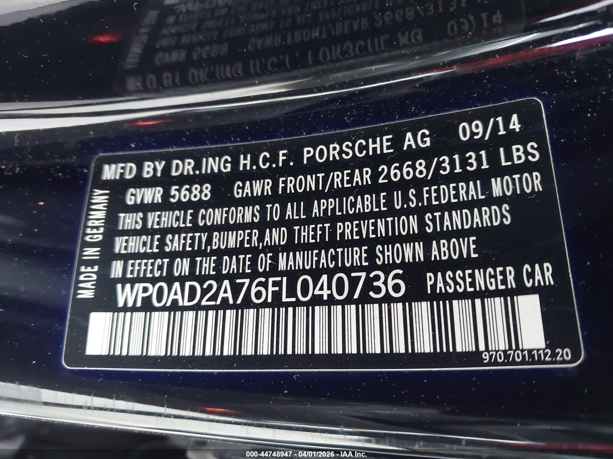 2015 Porsche Panamera E-hybrid S Black vin: WP0AD2A76FL040736