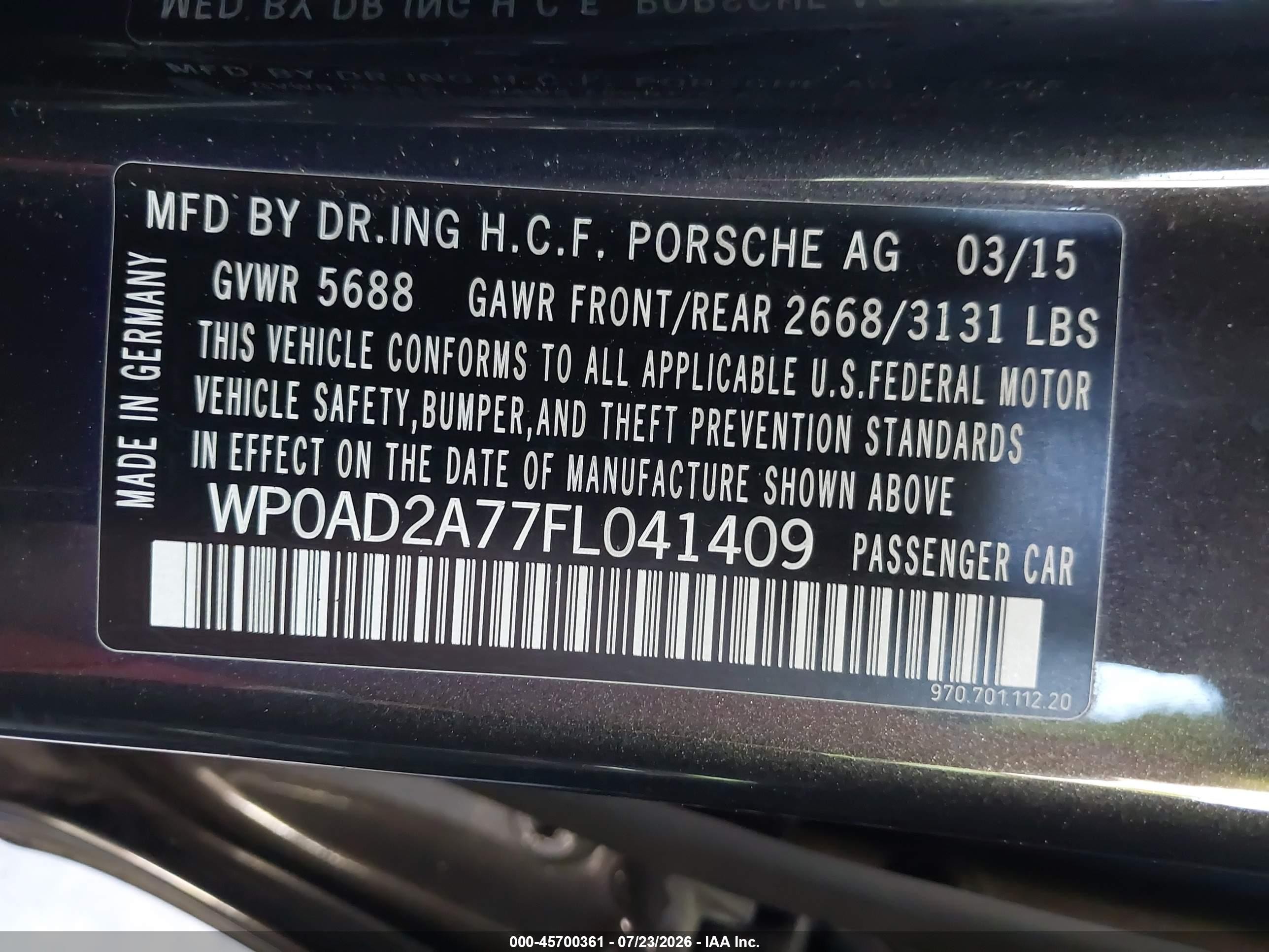 2015 Porsche Panamera E-hybrid S Серый vin: WP0AD2A77FL041409