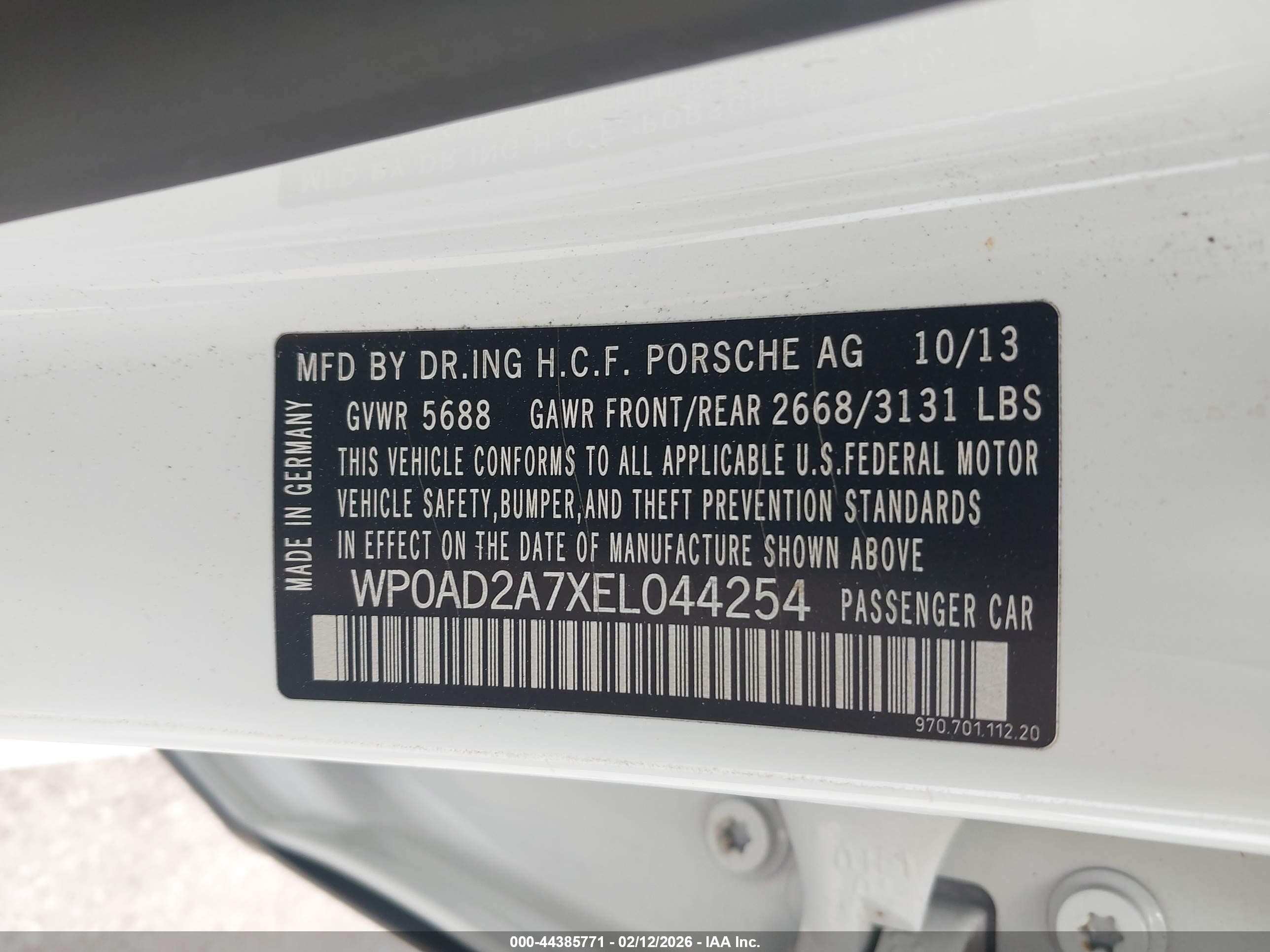 2014 Porsche Panamera E-hybrid S White vin: WP0AD2A7XEL044254