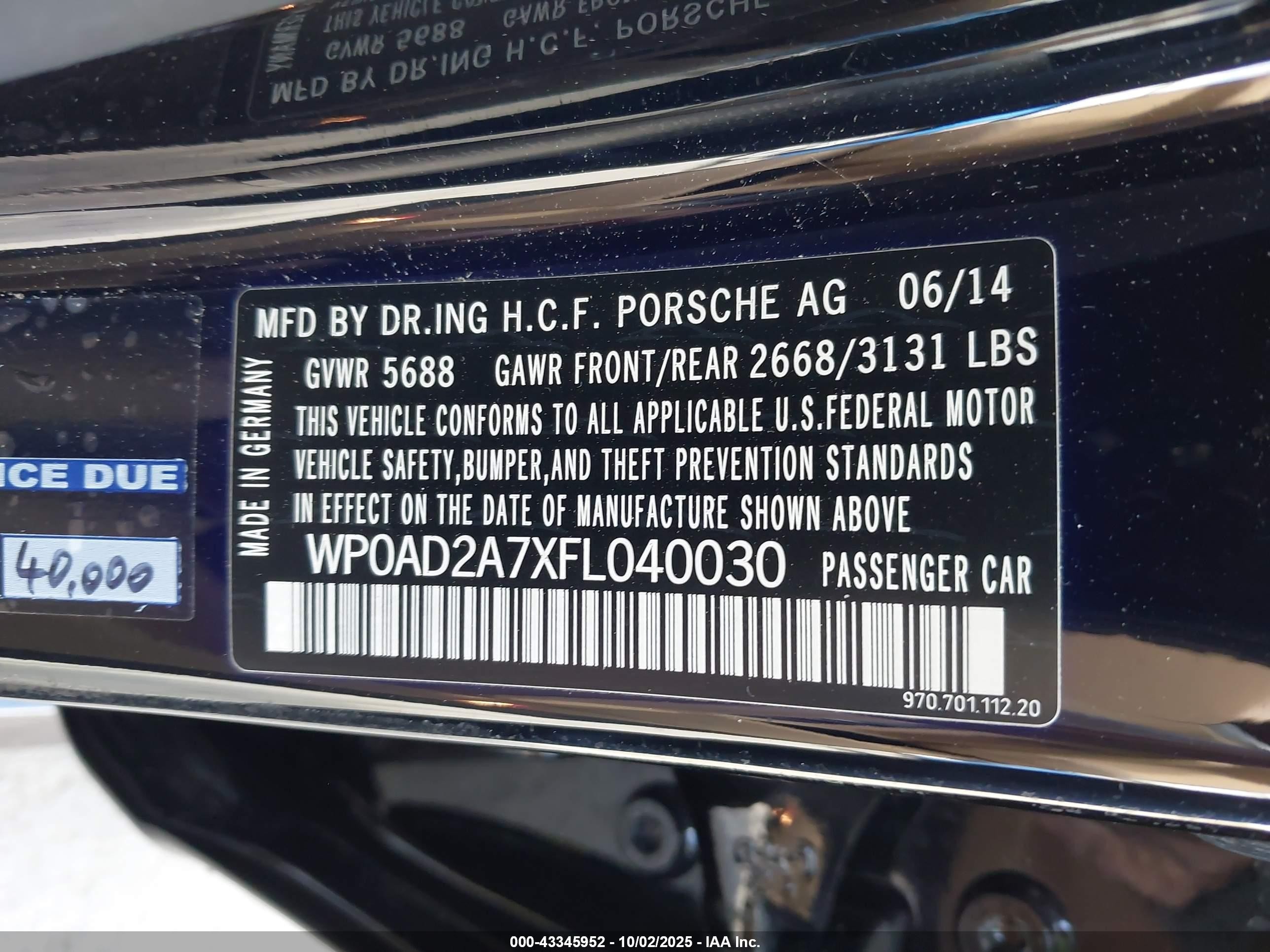 2015 Porsche Panamera E-hybrid S Черный vin: WP0AD2A7XFL040030