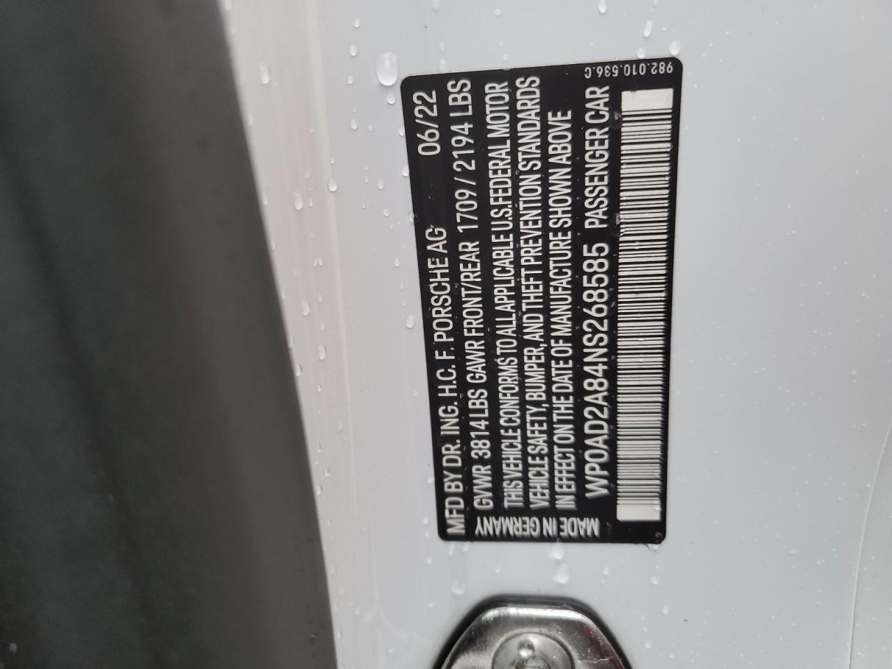 2022 Porsche Cayman Gts   White vin: WP0AD2A84NS268585