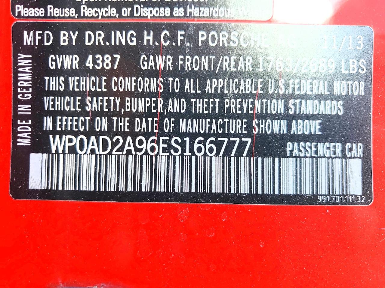 2014 Porsche 911 Turbo Red vin: WP0AD2A96ES166777