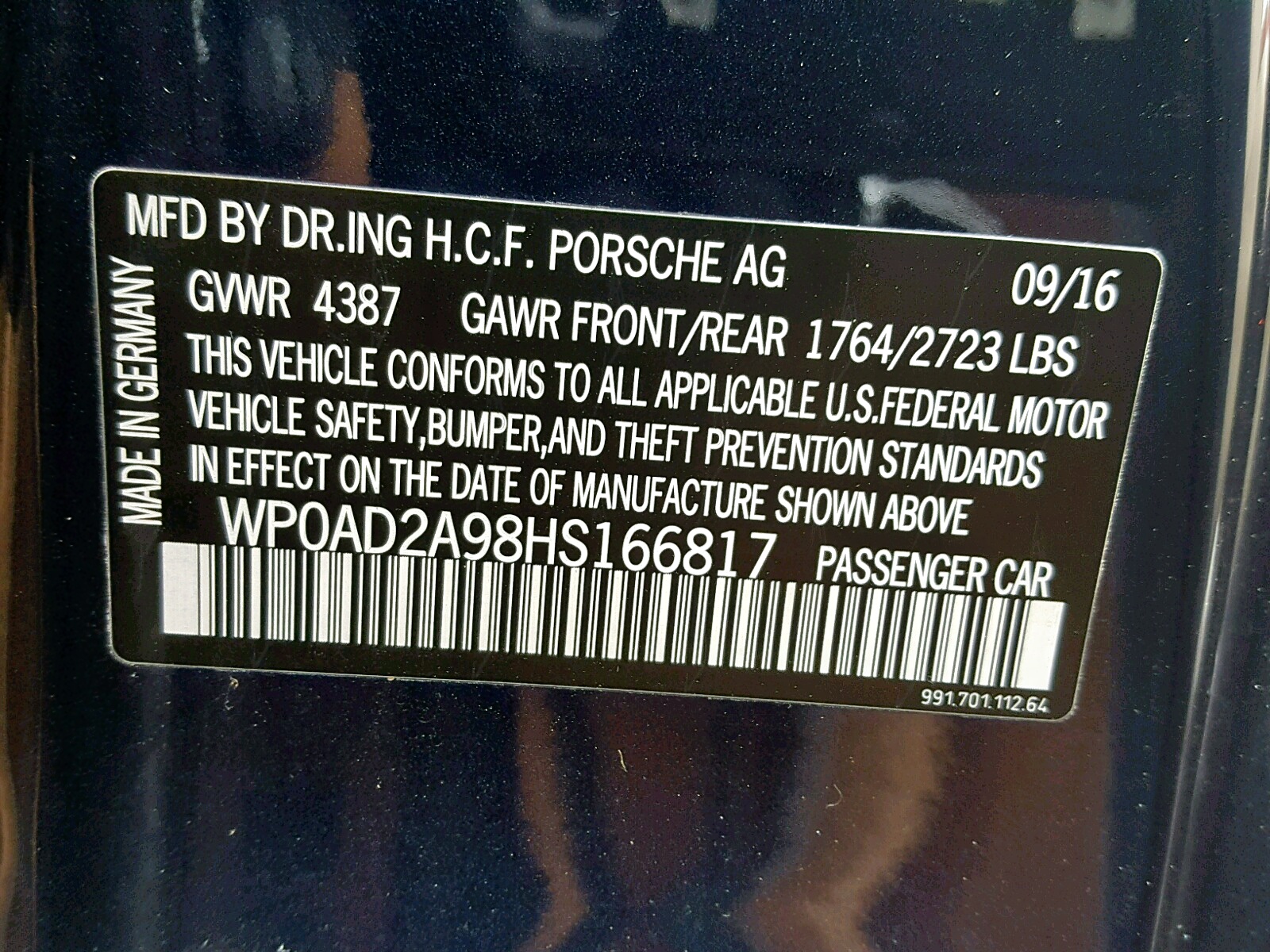 2017 Porsche 911 Turbo Black vin: WP0AD2A98HS166817